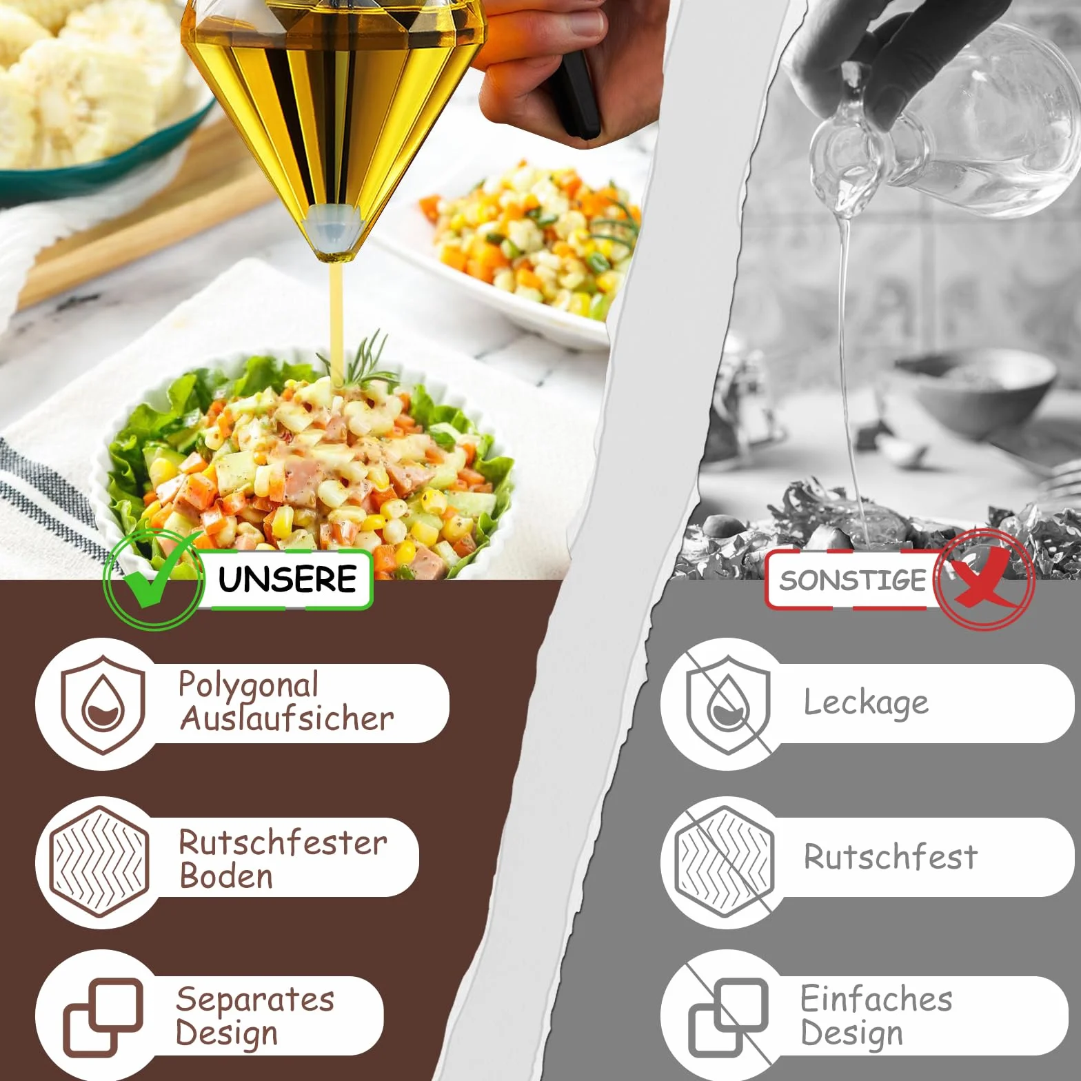Dozownik miodu 200 ml, niekapiący, szklany dozownik syropu z podstawką, stojak, butelka do wyciskania miodu z antypoślizgowym silikonowym dnem, dozownik syropu do narzędzi kuchennych (szkło)