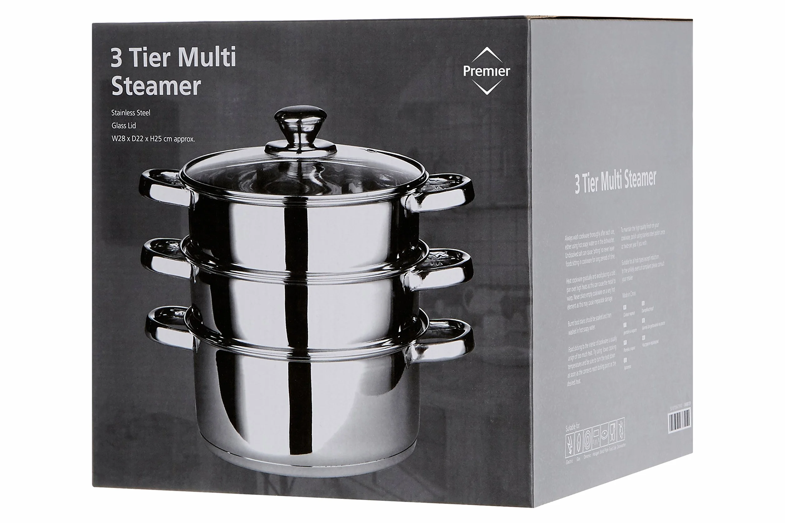 Premier Housewares Parowar, stal nierdzewna, szklana pokrywka