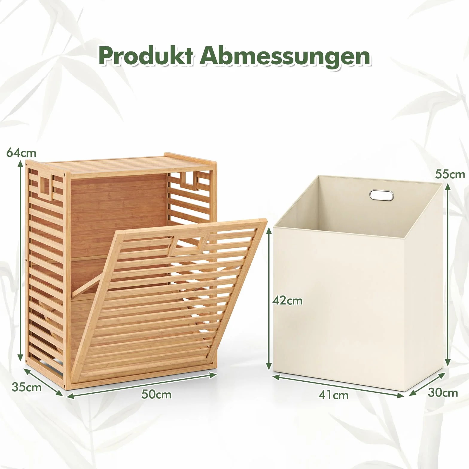COSTWAY Regał łazienkowy z koszem na pranie 68 l bambusowy 50x35x64 naturalny