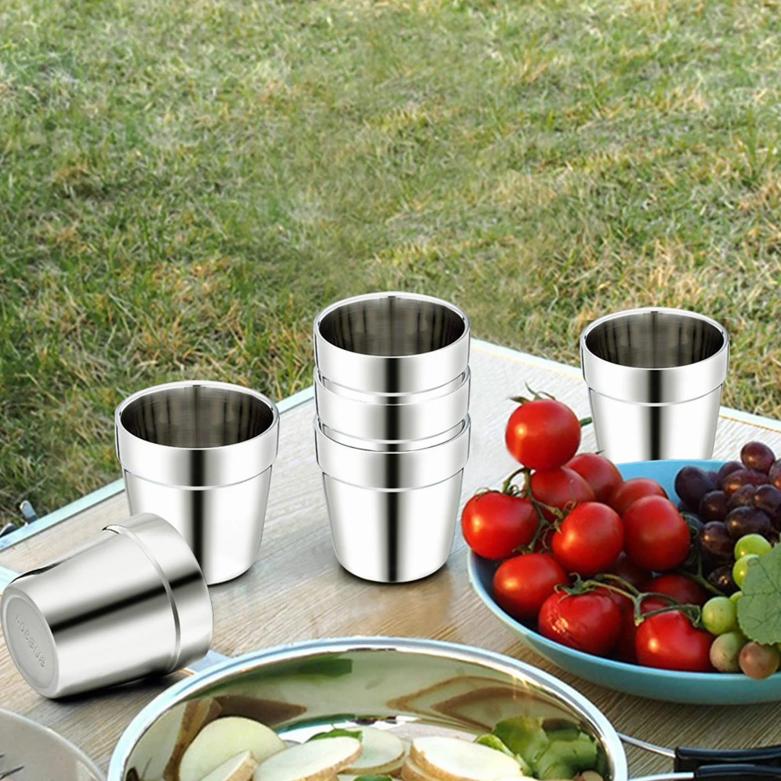TEAMFAR Filiżanki do espresso, zestaw 6 sztuk, ze stali nierdzewnej, grube ścianki z podwójnymi ściankami, filiżanki do herbaty, filiżanki do kawy, do domu, na imprezę, lub na kemping, nietłukące się