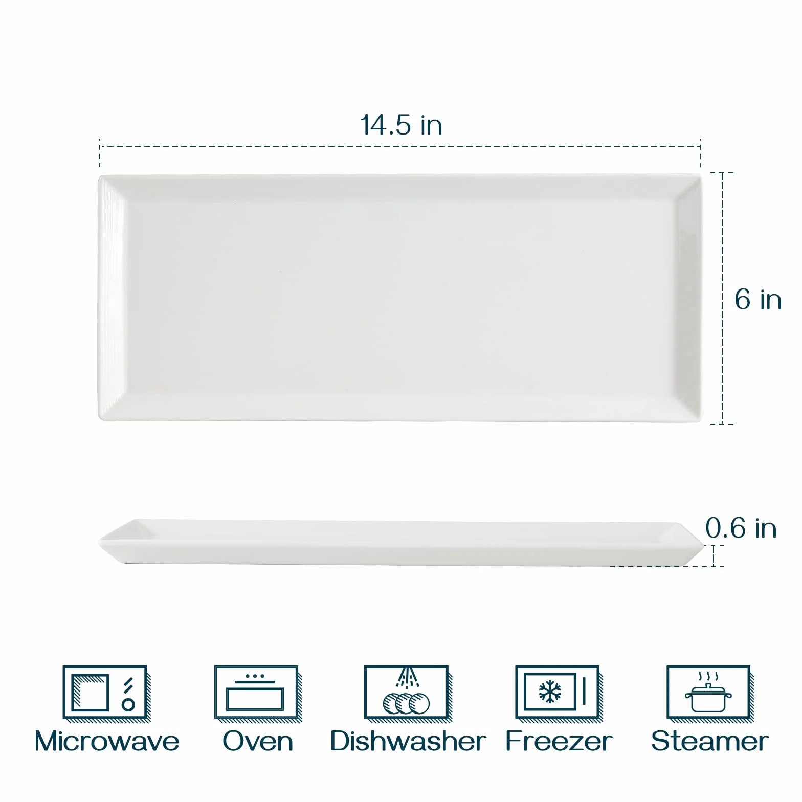 DOWAN Duży talerz do serwowania, 36,8 cm, biały, prostokątny, porcelanowy, odpowiedni do przystawek, mięsa, deserów, makaronów, bufetów, imprez, nadaje się do zmywarki i kuchenki mikrofalowej, zestaw