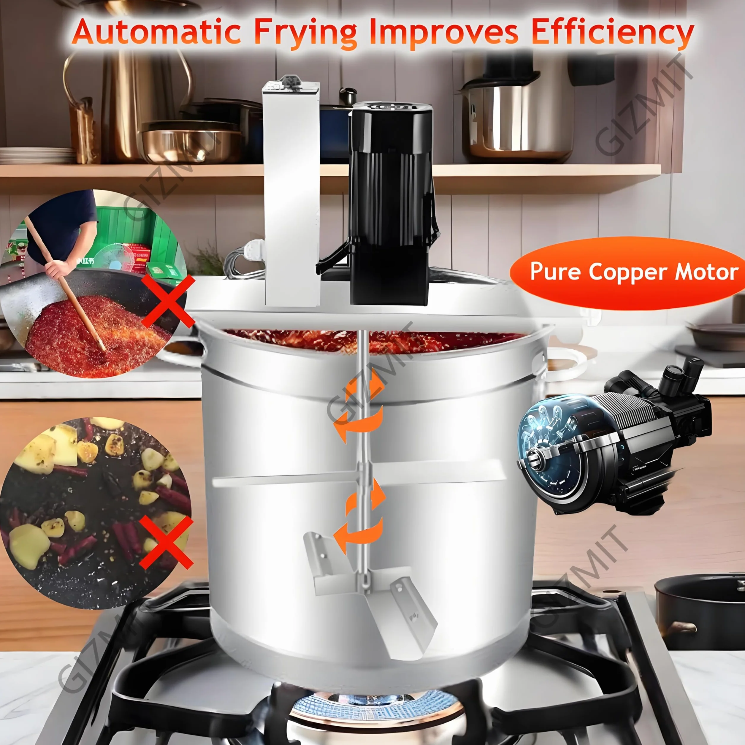 Mikser do sosu chili, komercyjny blender do żywności 200 W/250 W, blender do sosu do zupy na dno garnka, skrobak z 4 ostrzami, nie przypala się na dnie, smażenie jednym kliknięciem Model30cm