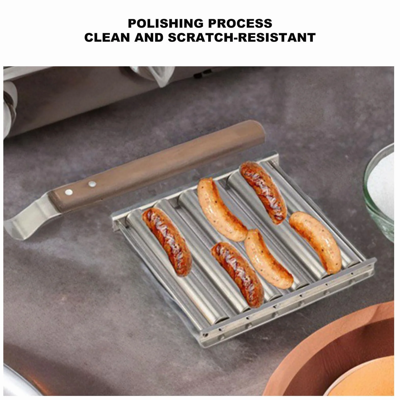 Hot Dog Roller dla Girll, Odłączany Stojak na Kiełbaski Hot Dog ze Stali Nierdzewnej z Bardzo długą drewnianą rączką BBQ Hot Dog Girller do Równomiernego Gotowania (M)