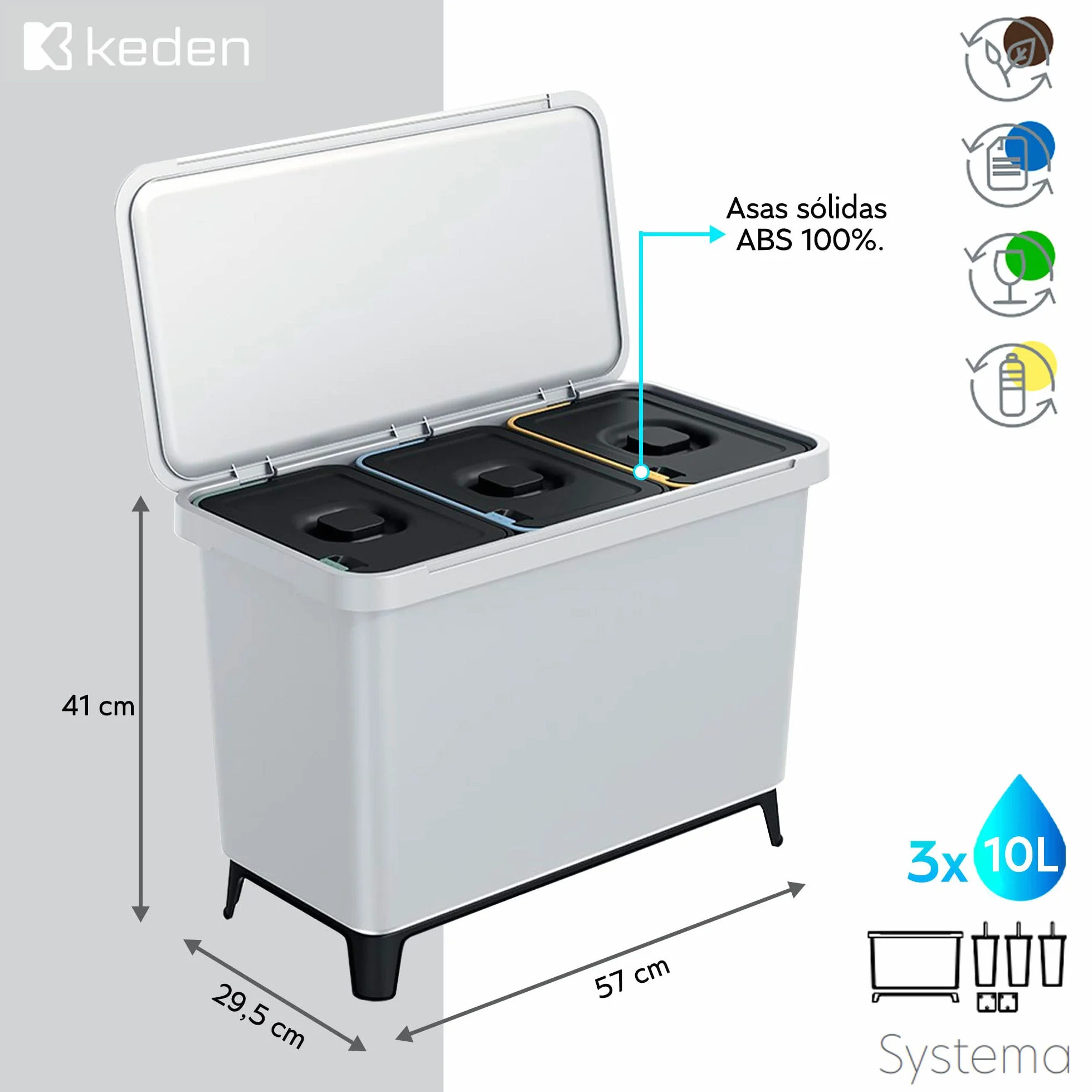System sortowania recyklingu 3x10L biały KEDEN