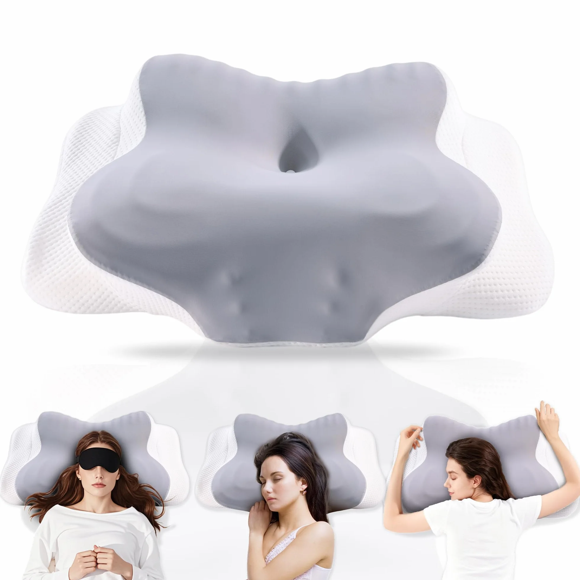 YunNasi Poduszka Szyjna Z Pianki Memory, Ergonomiczna Poduszka Szyjna, Ortopedyczna, PodpierająCa Kark, ergonomiczna poduszka do łóżka ze zdejmowaną i nadającą się, 62 X 37.3 X 14.4/9 cm