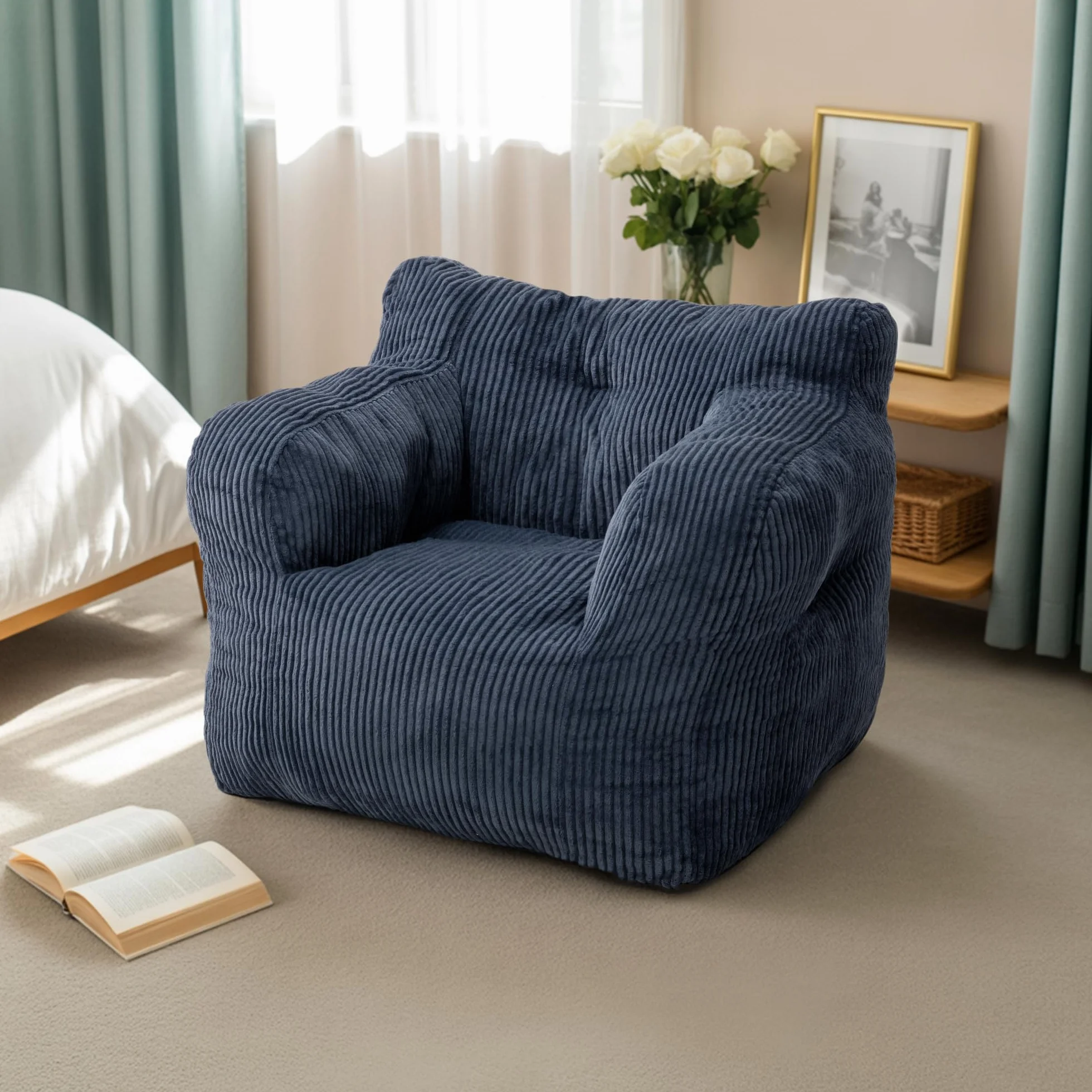 Pamapic Worek do siedzenia, worek do siedzenia dla dorosłych z wypełnieniem, Bean Bag Chair z przenośnym uchwytem, nowoczesny, ergonomiczny worek do siedzenia, do salonu, sypialni, pokoju zabaw