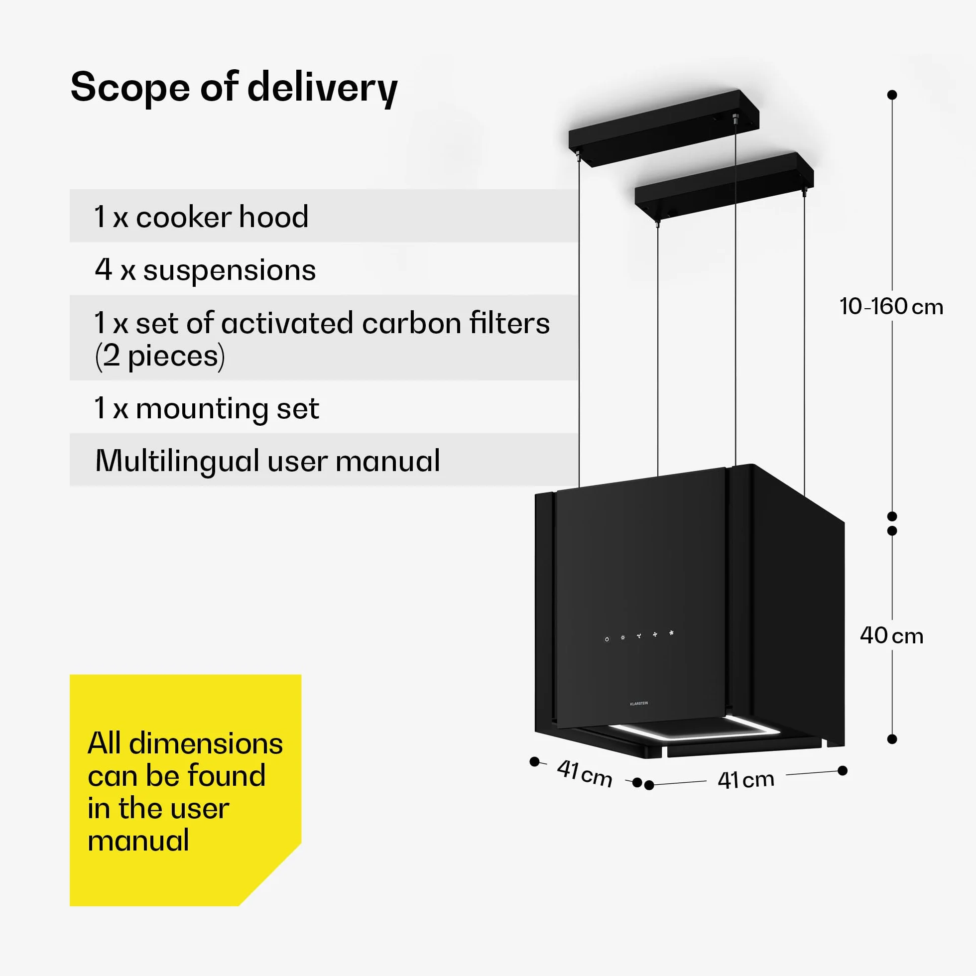 Klarstein Velaire okap kuchenny 40 cm A++ przepływ powietrza 601 m³/h obsługa dotykowa LED czarny