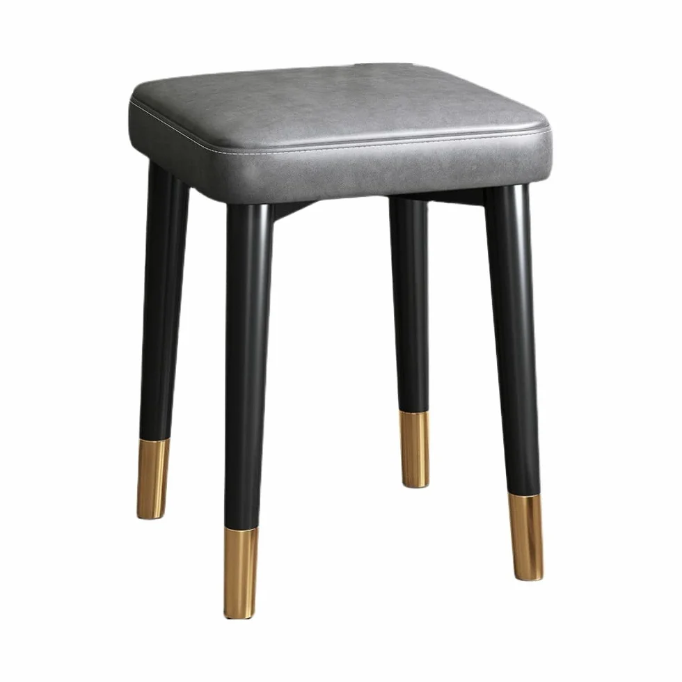 Balama Taboret metalowy, czarny, szary i złoty, możliwość układania w stos, tapicerowany, 45 x 31 x 31 cm, z regulowanym ślizgaczem podłogowym i wytrzymałą sztuczną skórą
