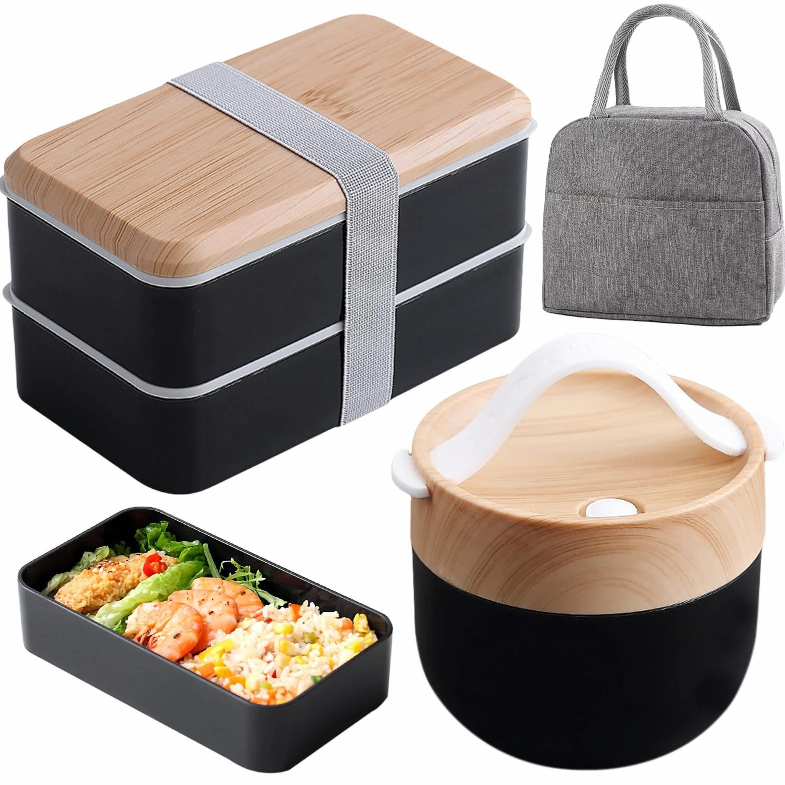 Bento Box japońskie: pudełko na lunch dla dzieci o pojemności 1400 ml + miska do zupy 600 ml z torbą izolacyjną, pudełko na jedzenie, pudełko śniadaniowe ze sztućcami dla dorosłych i dzieci do