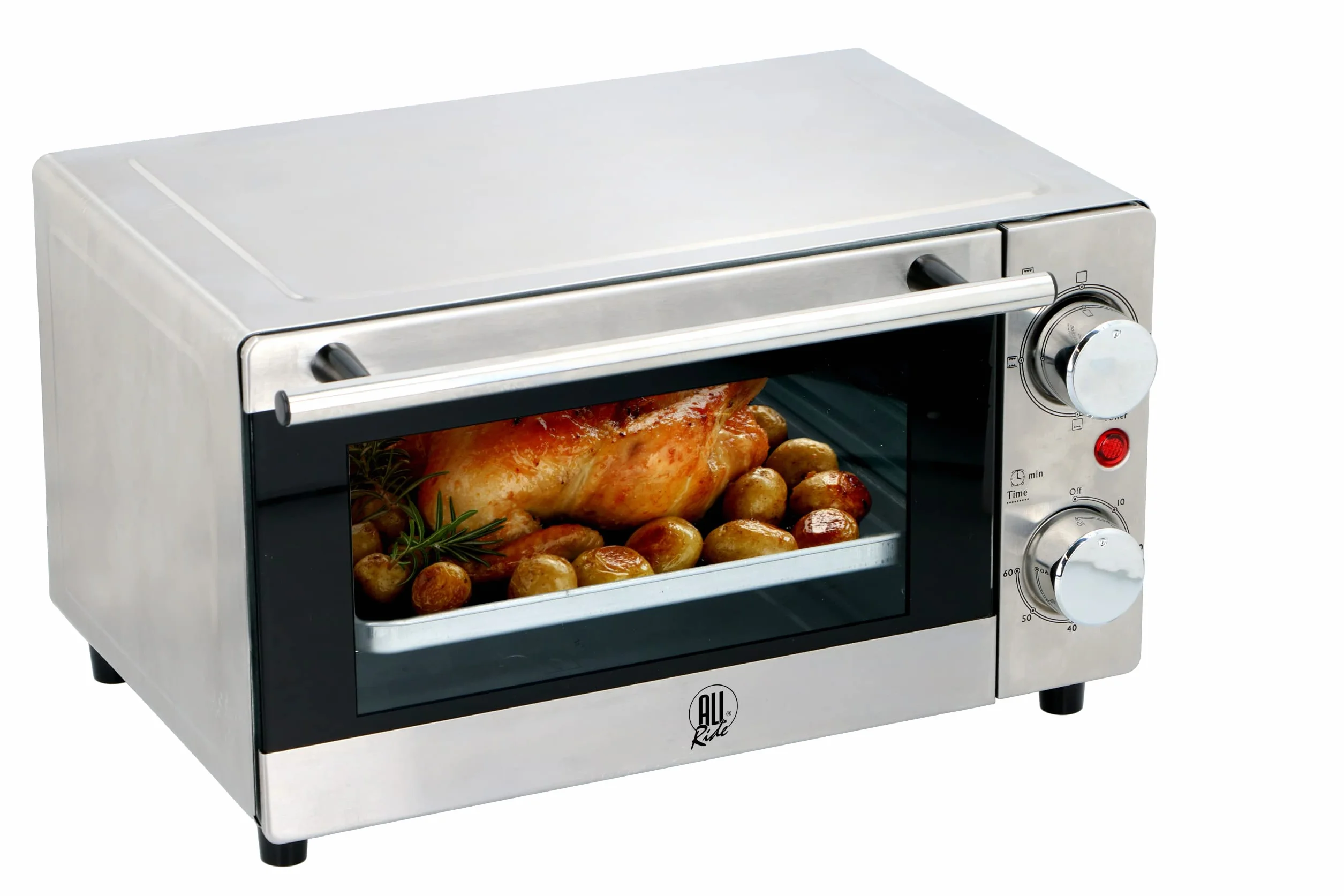 Mini piekarnik do ciężarówki / przyczepy kempingowej / łodzi / autobusu lub na kemping - stal nierdzewna, srebrny, 9 l, 34,5 x 23,5 x wys. 20 cm, 24 V / 300 W