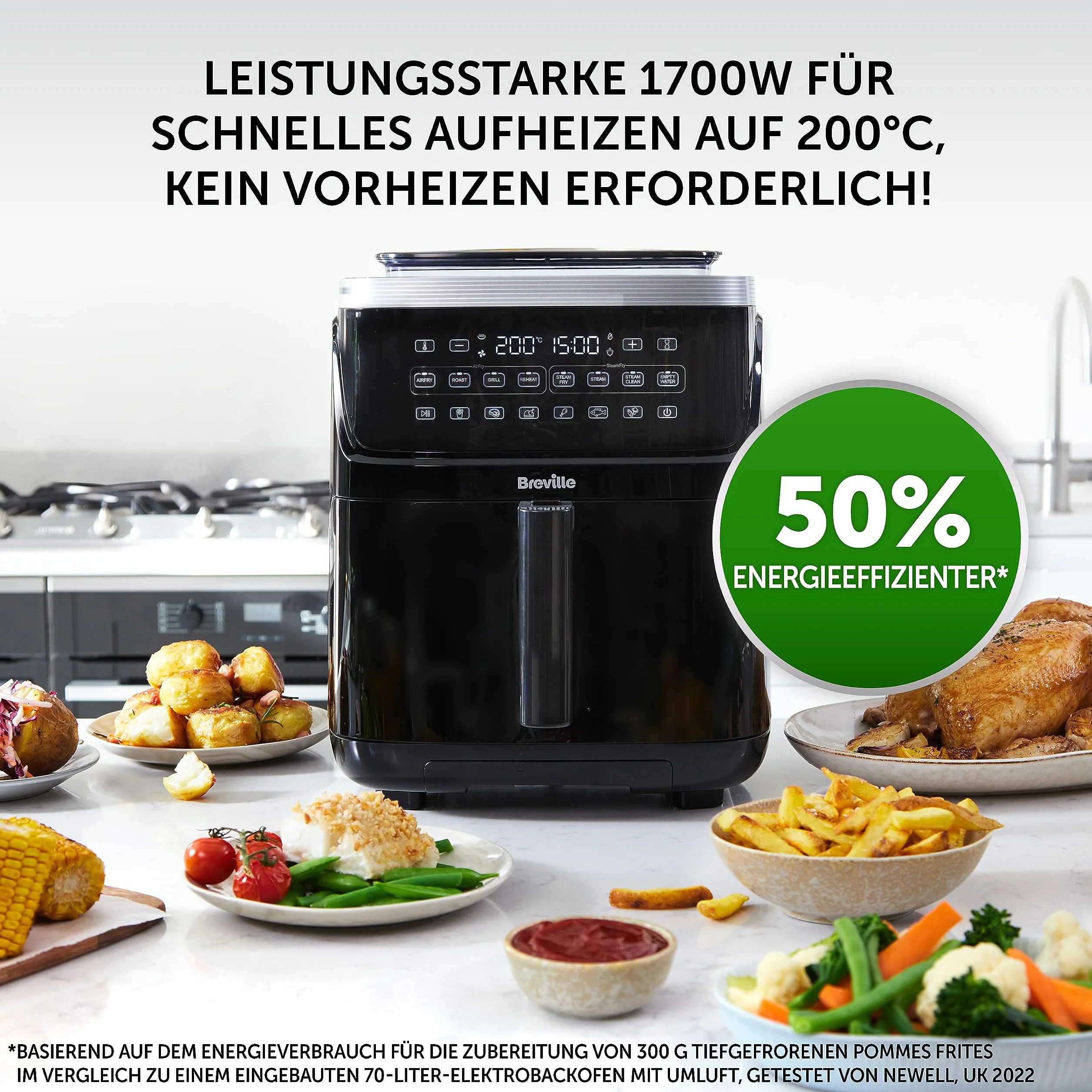 Breville Halo Frytkownica bez oleju parowego, cyfrowa frytkownica bezolejowa, 7 l z technologią SteamFry 1700 W, czarna [VDF133X], wtyczka UE