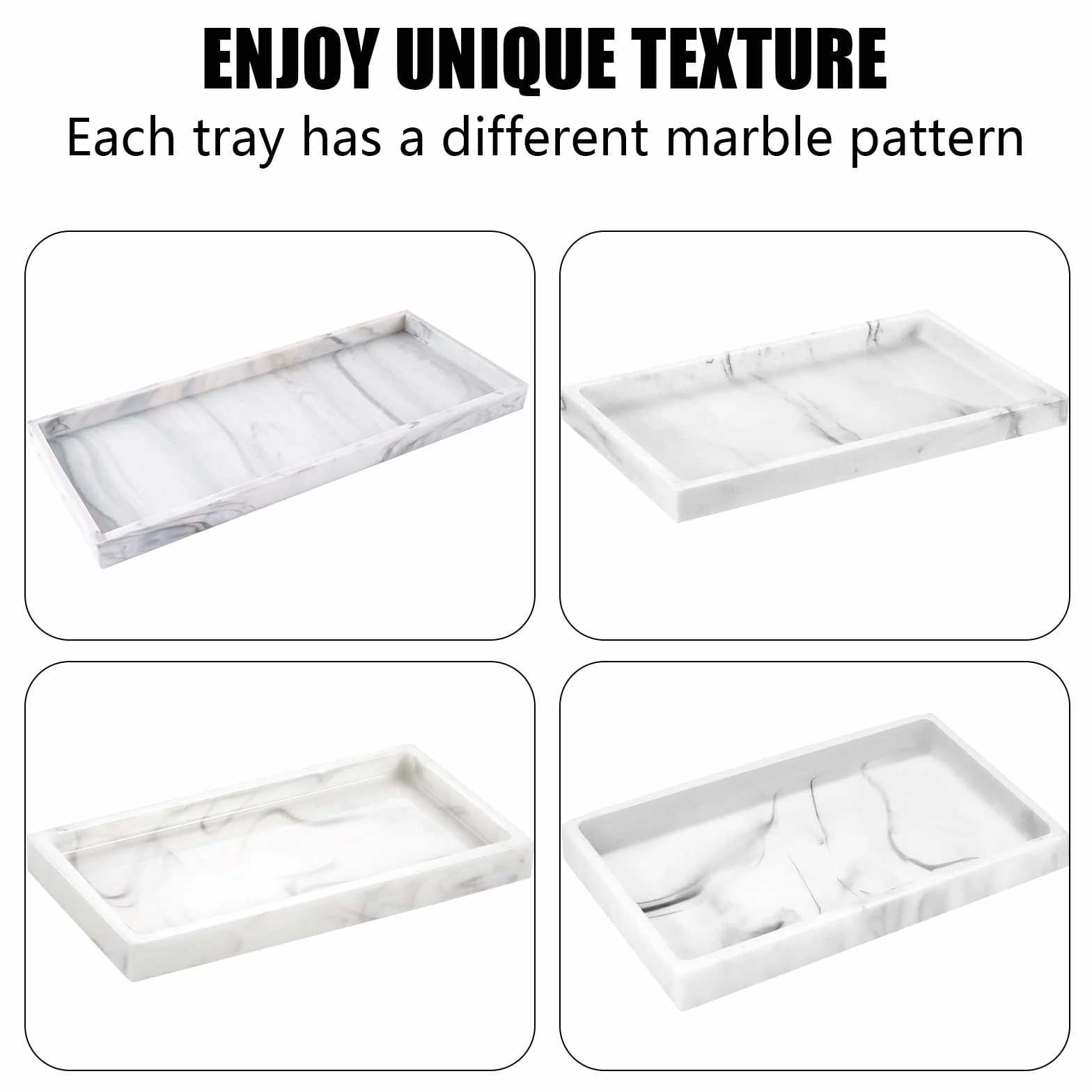 2 sztuki taca łazienkowa, dekoracyjna taca do łazienki, silikonowa taca łazienkowa (biały marmur, 20L*10W*2H cm)