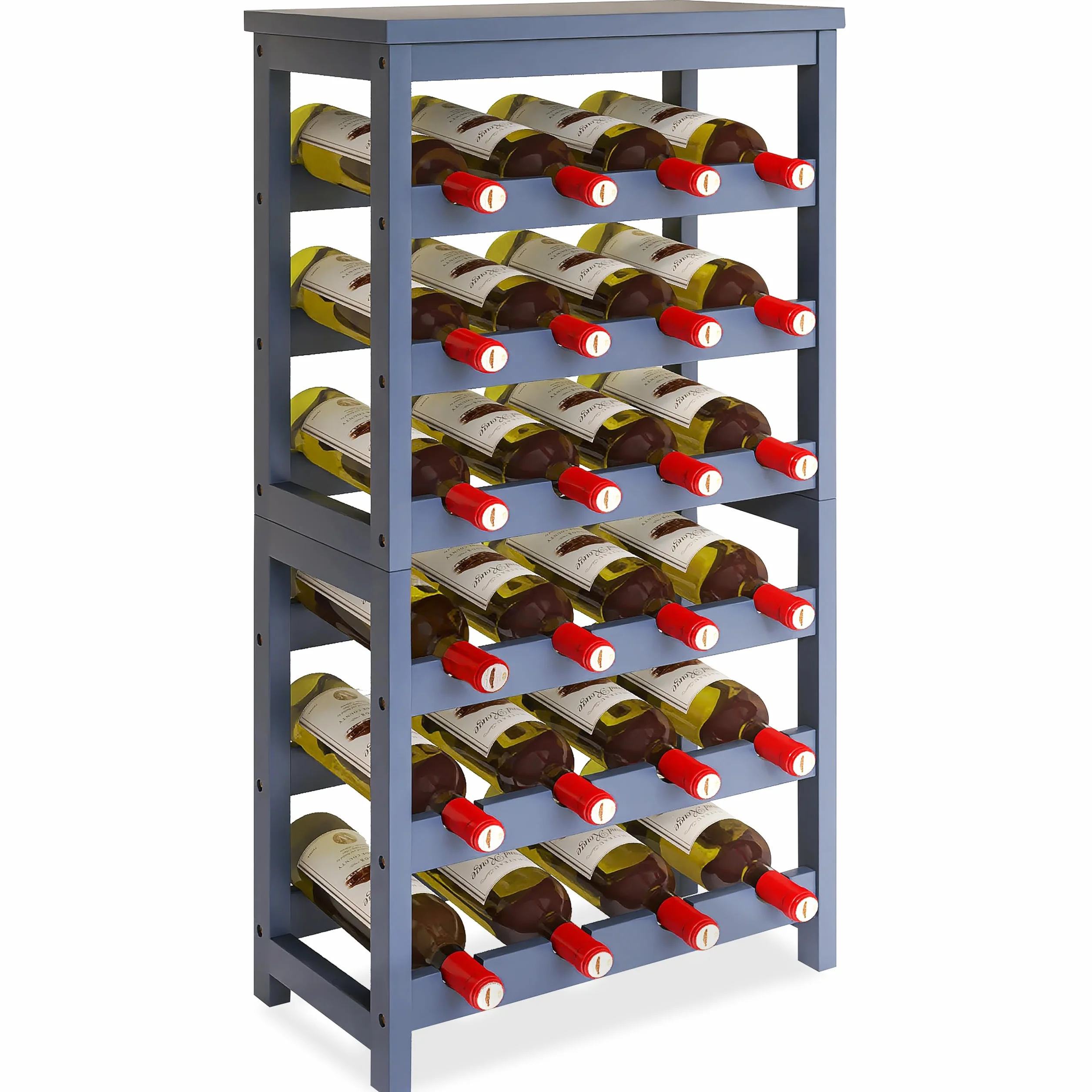 Stojak na wino STELLSTAR, 6-poziomowy bambusowy organizer na 24 butelki, bezuchwytowy stojak do przechowywania wina w kuchni i na stole, szary