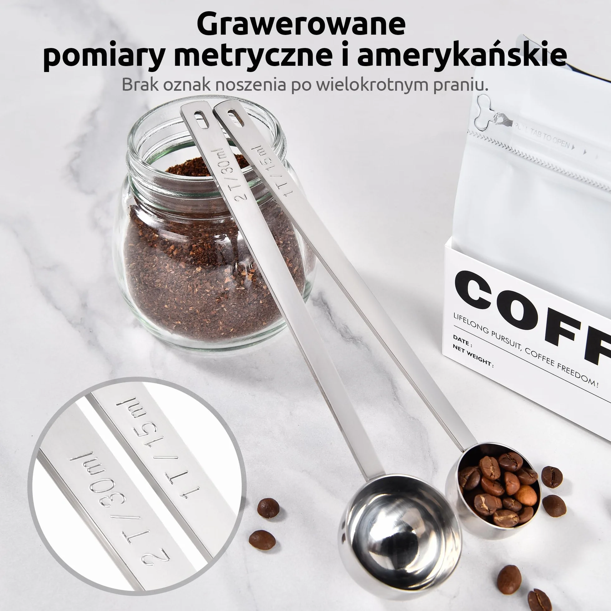 U-Taste Łyżki miarowe ze stali nierdzewnej 18/8 17,4cm Zestaw 2 sztuk 15 i 30ml do kawy