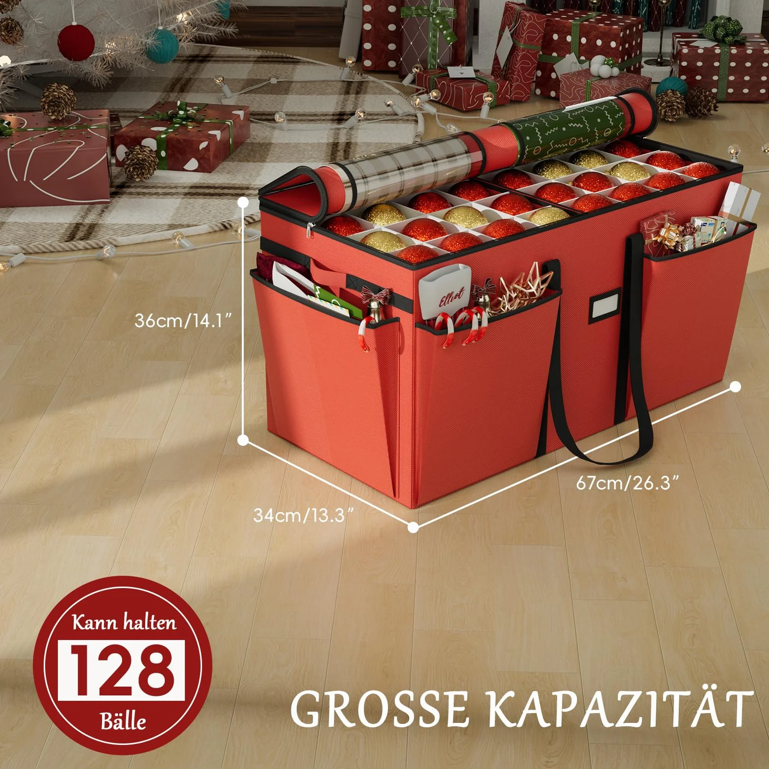 Pudełko do przechowywania ozdób choinkowych z regulowanymi ściankami działowymi – 8 poziomów i 128 przegródek, duże pudełko organizera z pokrywką na ozdoby choinkowe, nietłukące się przechowywanie