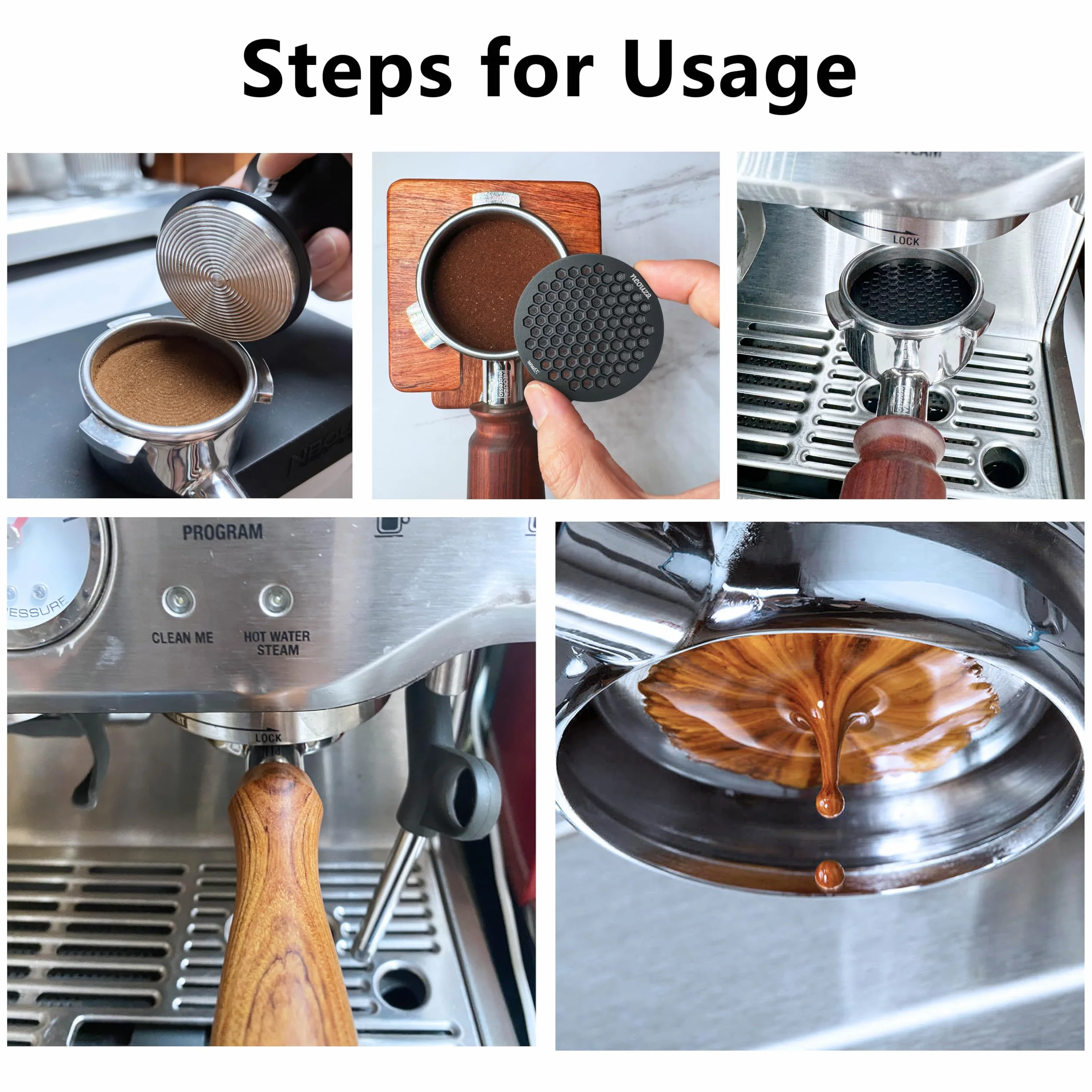 NEOUZA V4 Krążek do espresso, grubość 0,8 mm, siatka o strukturze plastra miodu, dwuwarstwowa, stal nierdzewna, do kosza portafiltra, 1 szt., srebrny, 51 mm