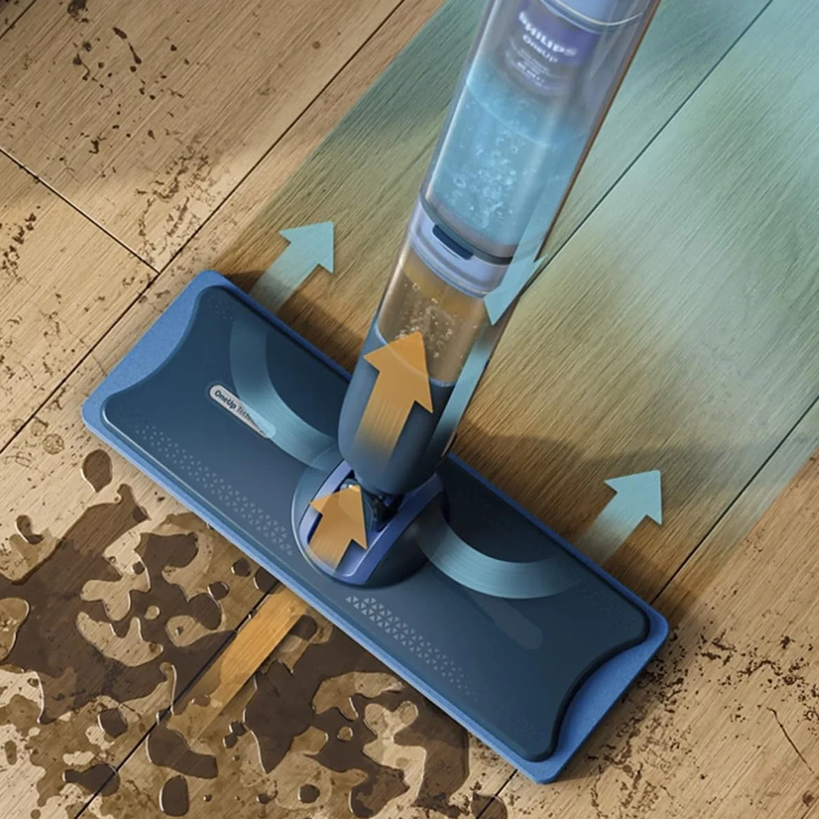 Philips OneUp 5000 mop elektryczny mop do mopa, 2 x czystsze podłogi², 2 x szybsze czyszczenie, dwa ustawienia wilgotności do twardych i delikatnych podłóg, bezprzewodowy, z przegubem obrotowym o 360°