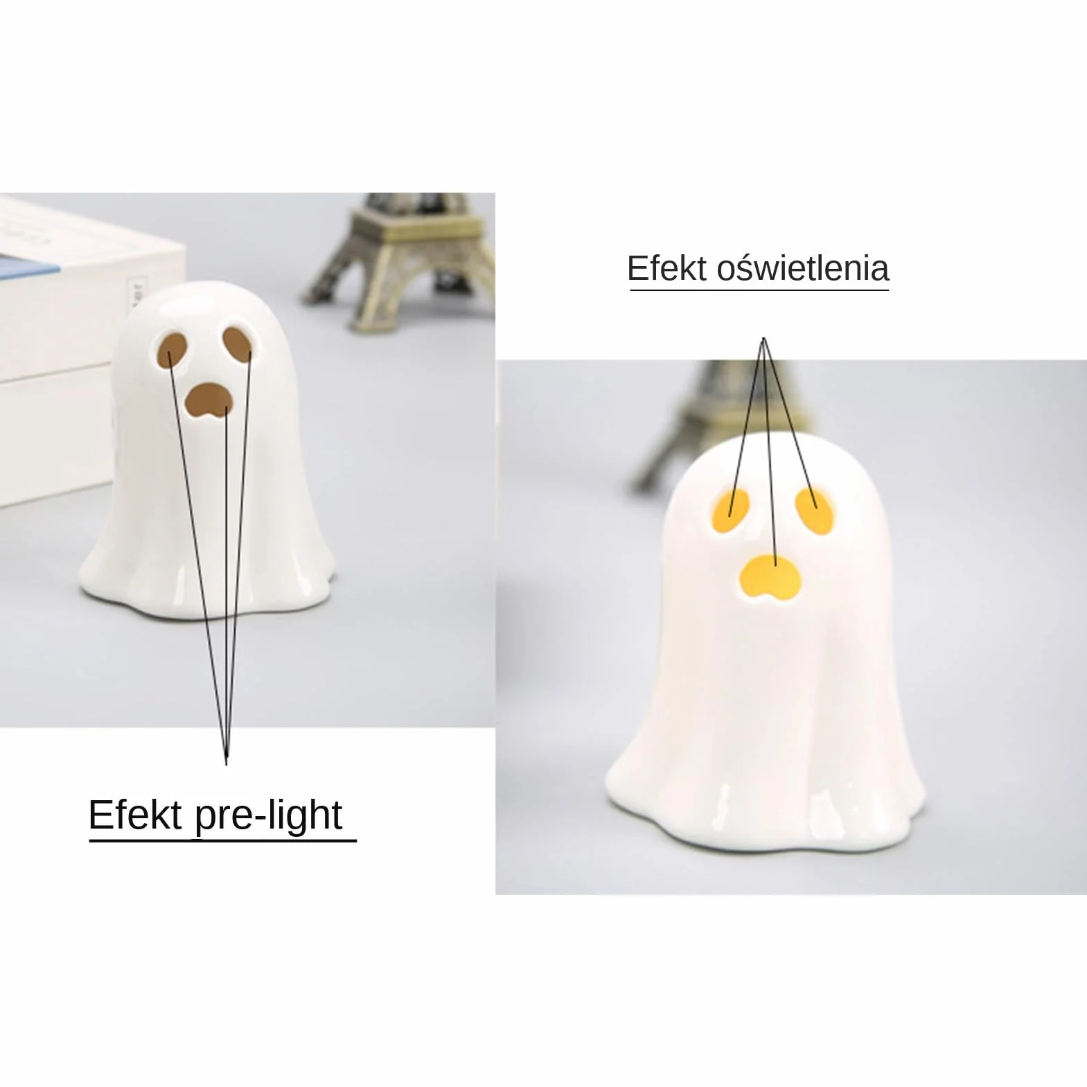 Ghost Figurine, Halloween Sculpture Ghost LED Lighting, 3 Pieces Cute Miniature Collectible Ornaments, for Haunted House Mantel Shelf Windowsill Fireplace 3.54x4.13 inches