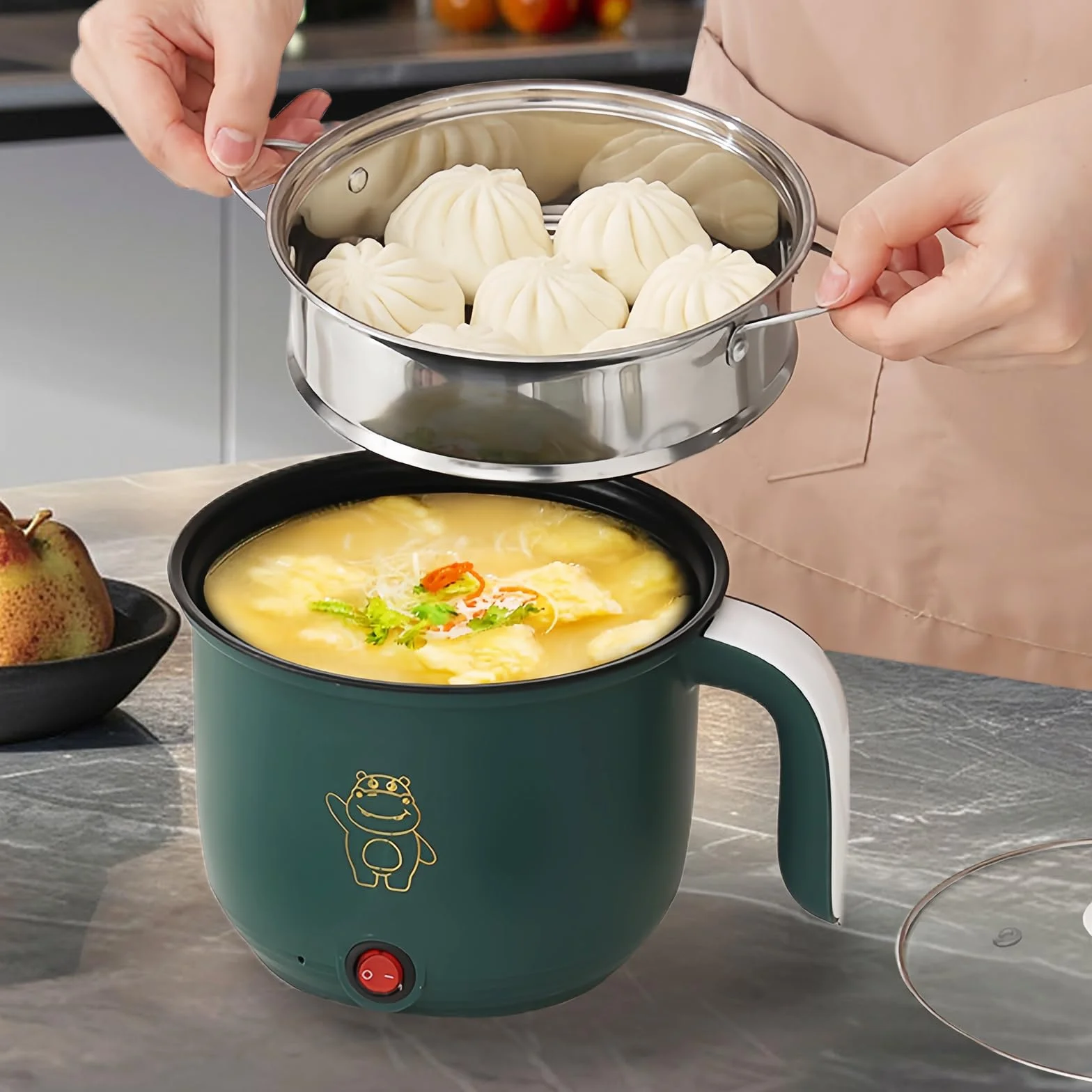 Elektryczny gorący garnek z parowarem, elektryczny gorący garnek 1,5 l, przenośny mini nieprzywierający multicooker, szybki szybkowar do ramenu, przenośny garnek nieprzywierający do domu, biura