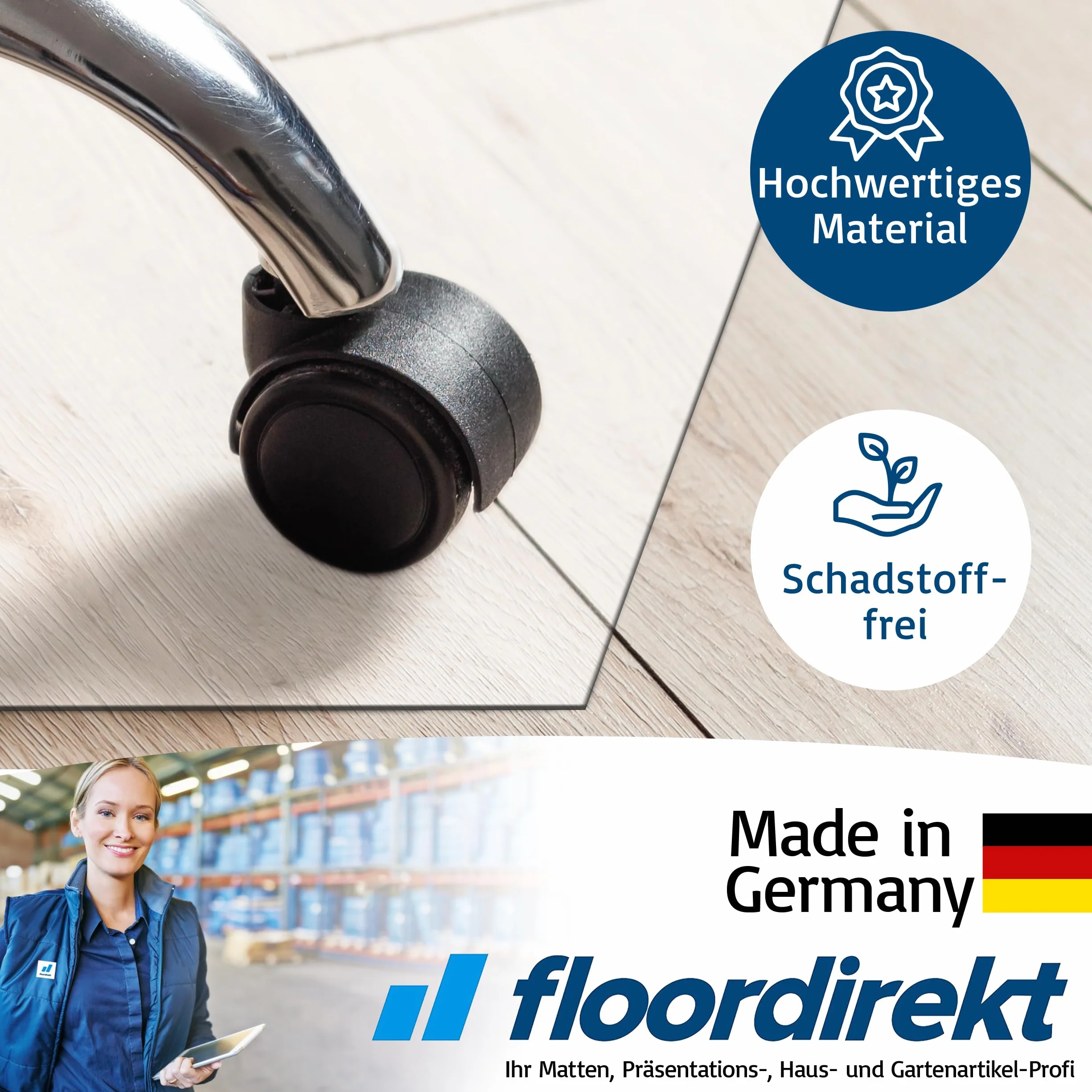 Floordirekt Mata ochronna na podłogę do twardych podłóg – Neo, półprzezroczysta, podkładka na krzesło biurowe, grubość: 1,5 mm (półprzezroczysta, 114 x 150 cm)