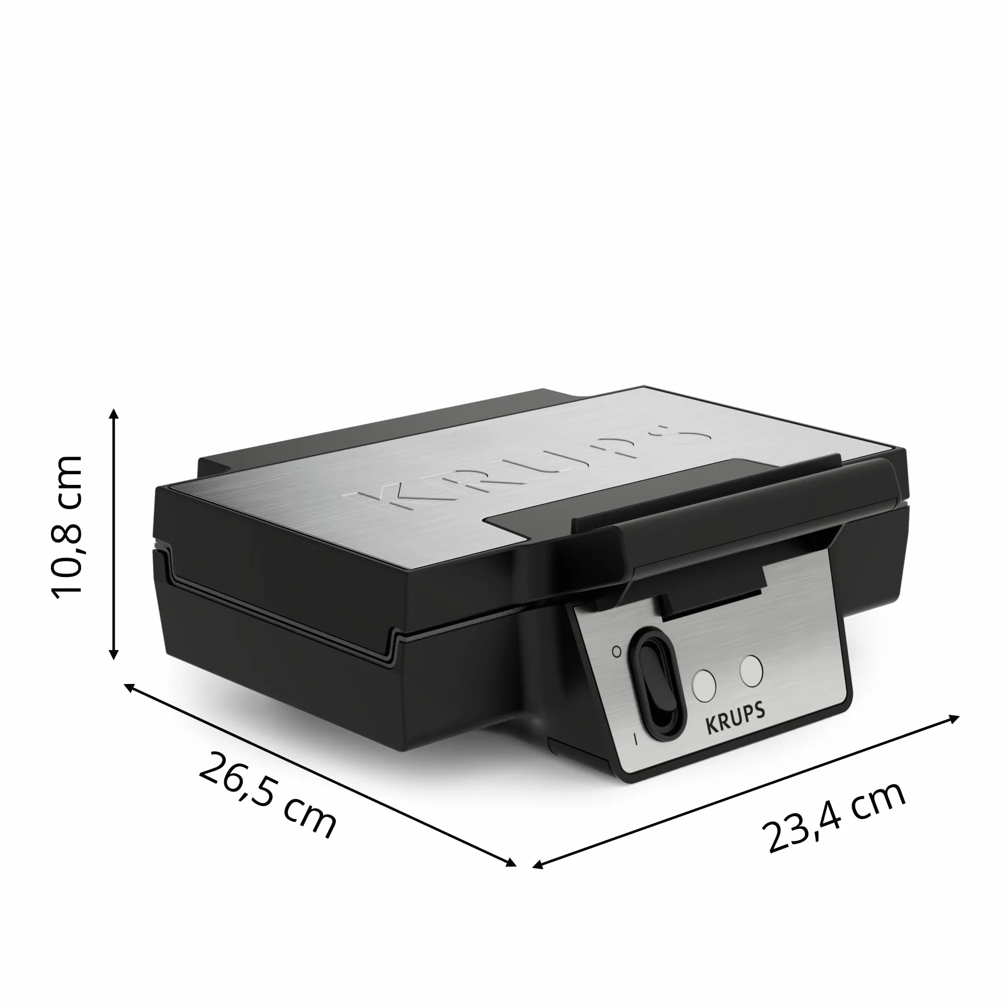 Krups FDK261 Iconic Gofrownica, moc 850 W, płyty nieprzywierające z powłoką ceramiczną, ikoniczne wzornictwo, pionowe przechowywanie, przyjazny dla użytkownika, srebrny/czarny