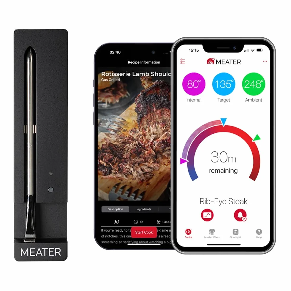 [NOWOŚĆ] MEATER SE: Bezprzewodowy inteligentny termometr do mięsa z Bluetooth | Mierzy temperaturę wewnętrzną i otoczenia | Idealny do piekarnika, grilla, kuchni, grilla, rożna | Wyposażony w czarną