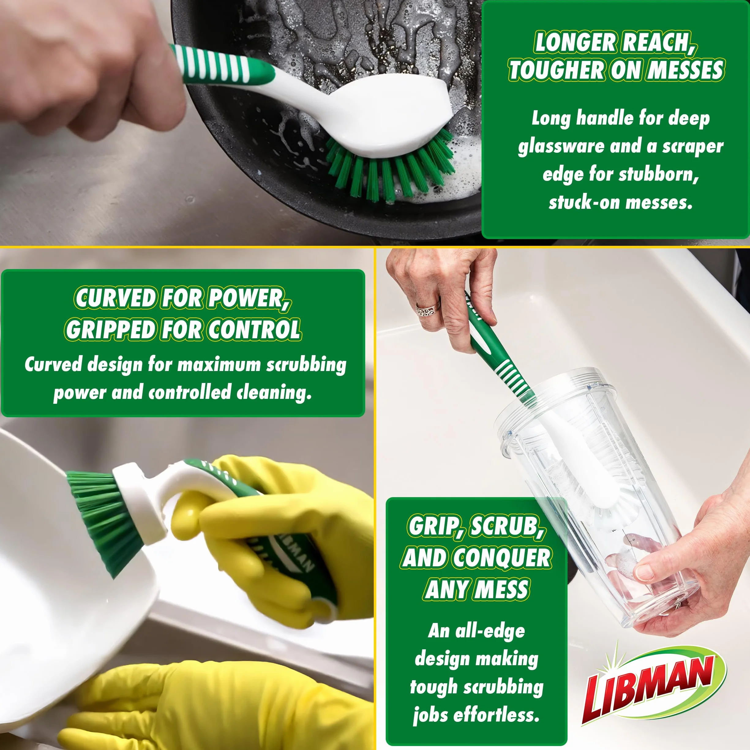 Libman Szczotka kuchenna, plastikowe włókna PET z recyklingu, zielona i biała