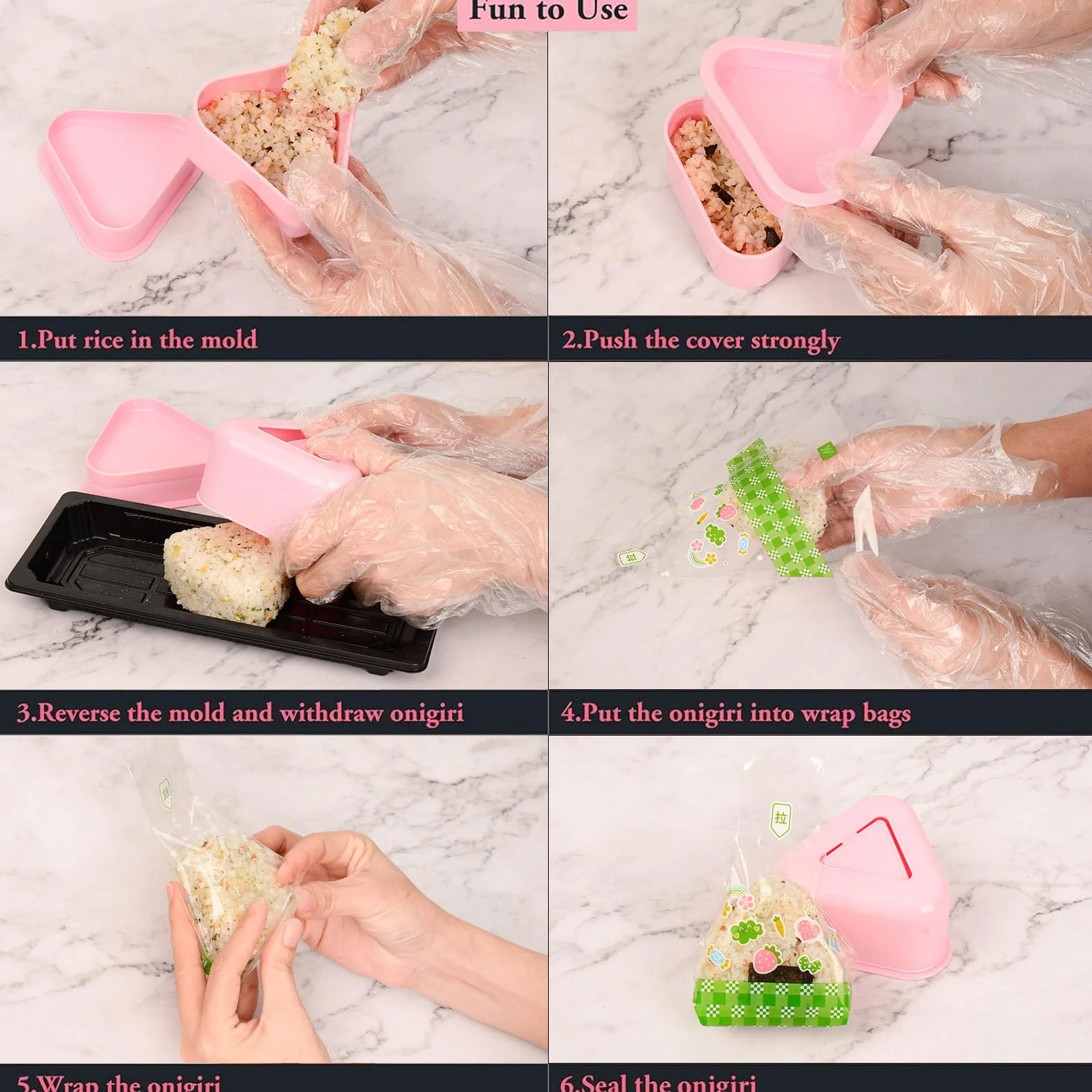 Zestaw form do ryżu, DIY Sushi Maker, 2 formy Onigiri + 100 jednorazowych opakowań i taśmy uszczelniające Onigiri