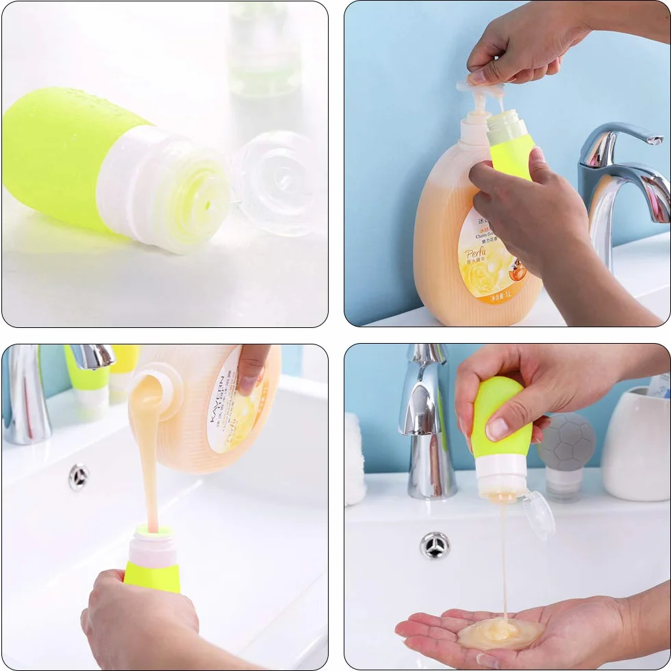 4 butelki dressingu Squeeze, FineGood 1,3oz i 2 uncji. Przenośne pojemniki na sosy, butelki z przyprawami do przechowywania żywności, wodoodporne, z 2 pędzlami do czyszczenia - 4 kolory