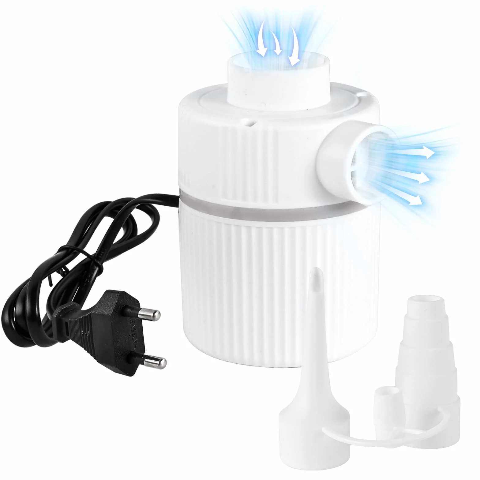 Nadmuchiwany materac dmuchany i dmuchany, przenośna pompa próżniowa 2 w 1, 30 W AC 220-240 V Elektryczny pompka z 3 końcówkami, nadmuchiwany materac do zabawek plażowych, worek próżniowy