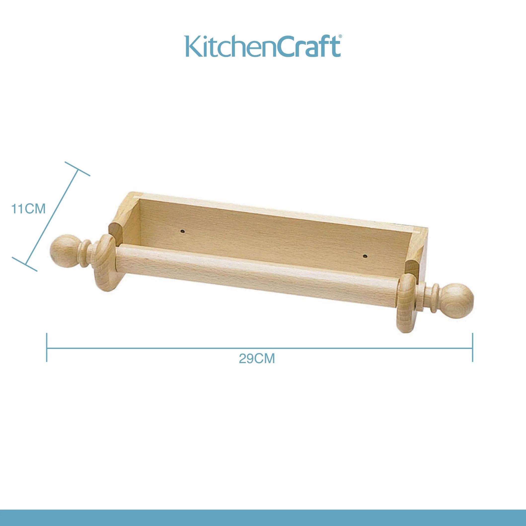 KitchenCraft Ścienny Uchwyt na Papierowe Ręczniki, Rolki do 25 cm, Drewniany, 29 cm - Kolor Brązowy