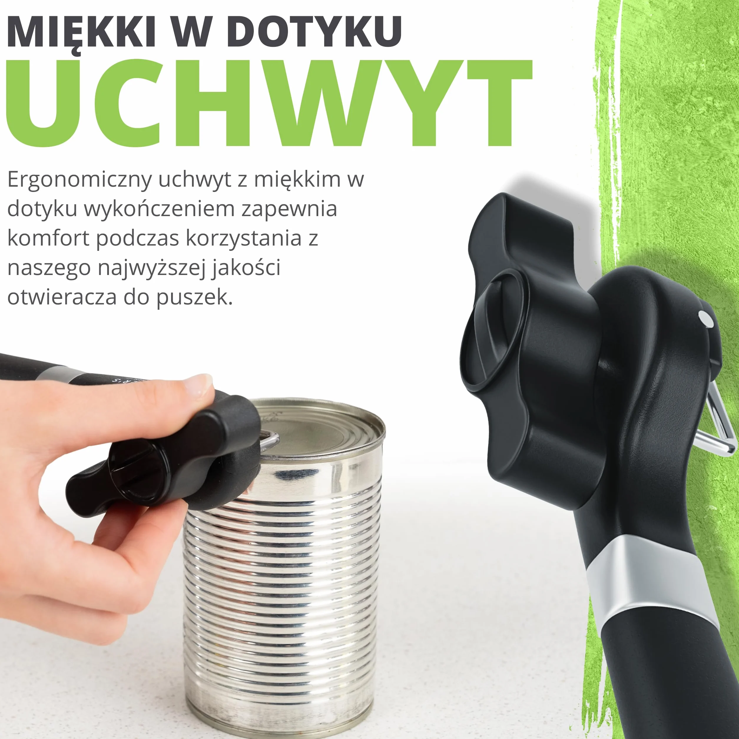 Oliver's Kitchen ® Bezpieczny Otwieracz do Puszek – Solidny Otwieracz do Konserw z Wygodnym Uchwytem – Ręczny Otwieracz Zapobiegający Skaleczeniom – Ostre i Bezpieczne Ostrza