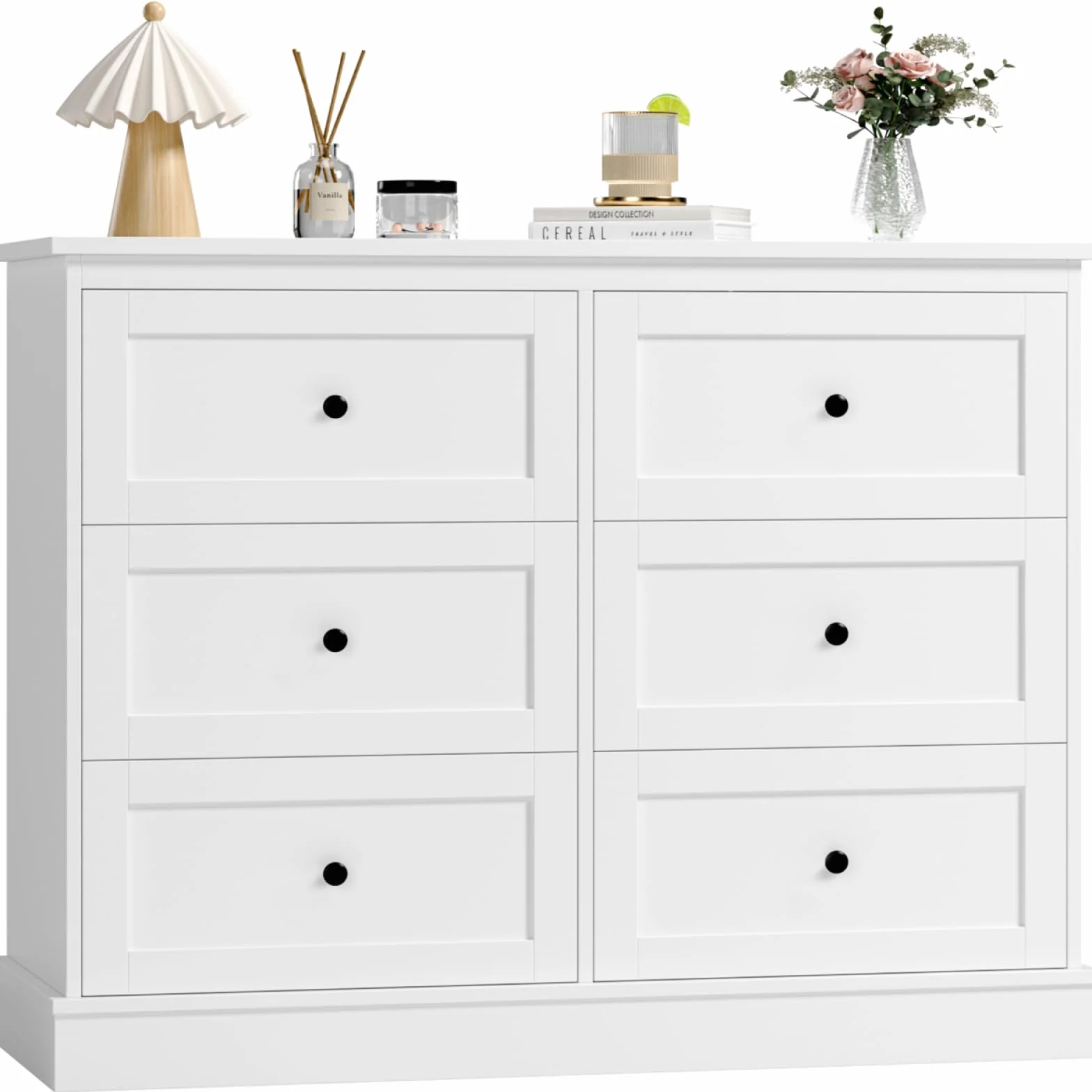 FOREHILL Komoda do sypialni biała szafka do przechowywania z 6 szufladami biała komoda szuflady do salonu przedpokoju 108 x 40 x 87 cm