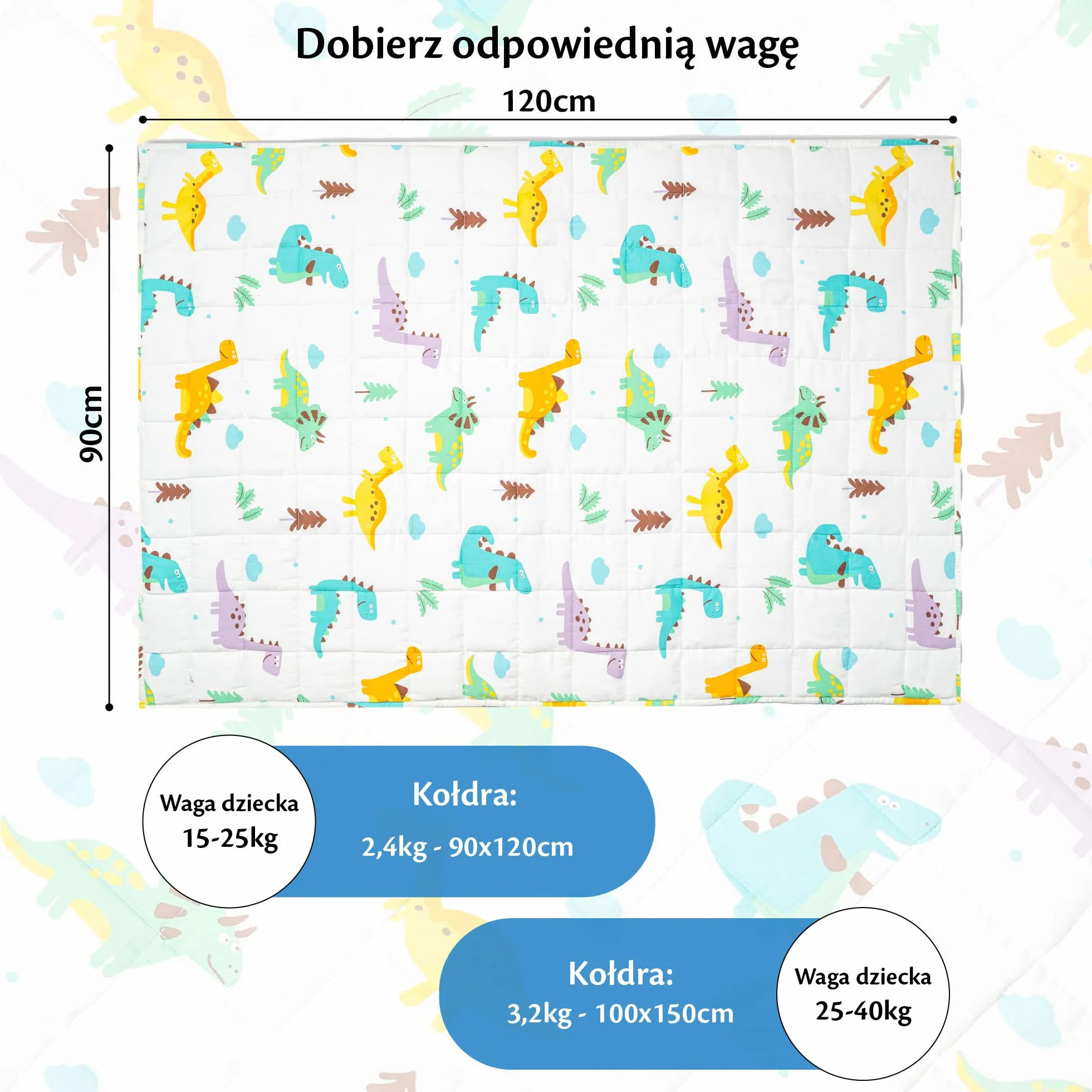 Ella Health Kołdra Obciążeniowa dla Dzieci 2.4 kg 90x120cm - Kołderka Sensoryczna dla Dziecka - Hipoalergiczny Granulat Szklany, Miękka Bawełniana Powłoczka - Koc Dla Dzieci 15-25kg – Dino