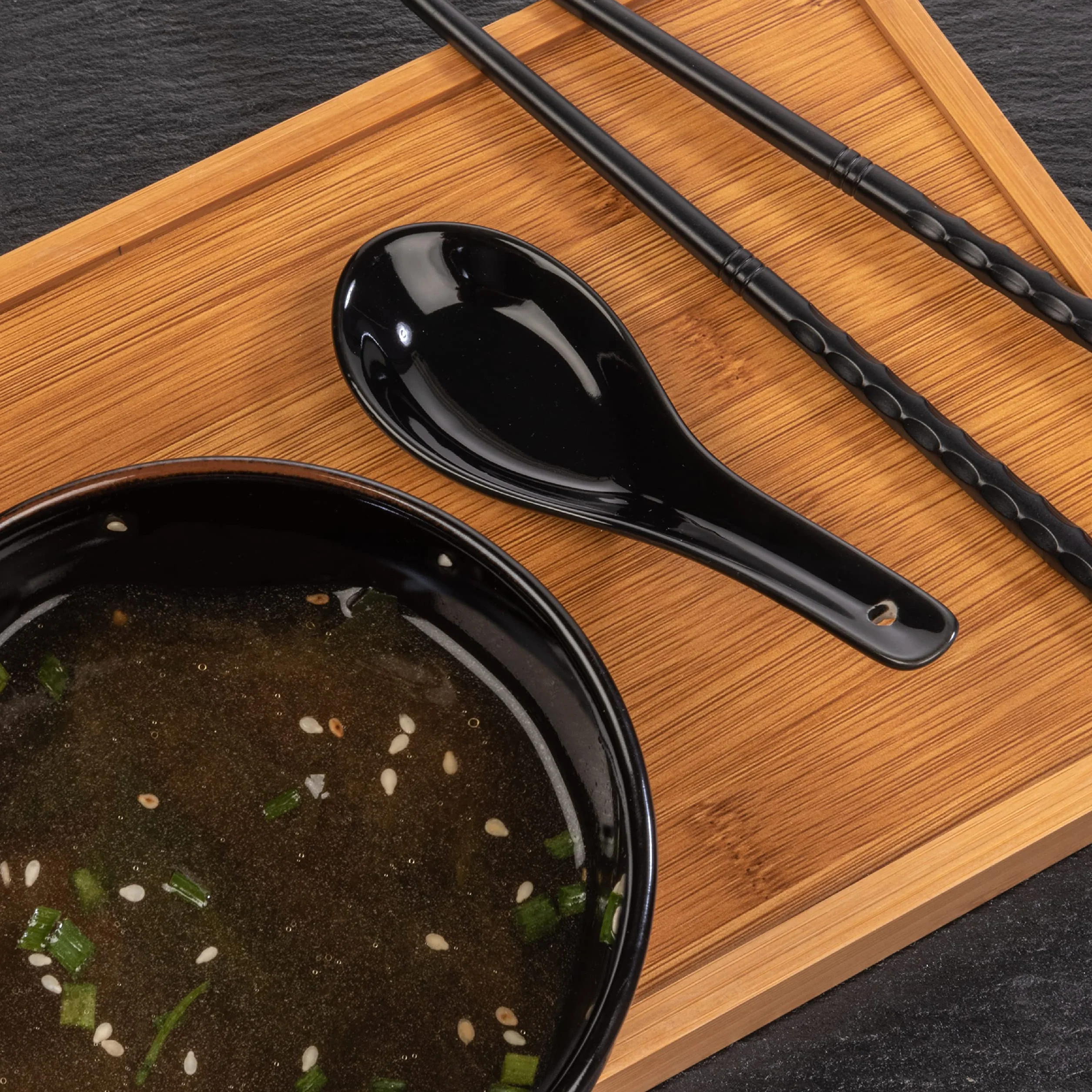 Urban Lifestyle 6 x porcelanowa łyżka czarna – azjatyckie łyżki do zupy, ryżu, degustacji, przekąsek i przekąsek