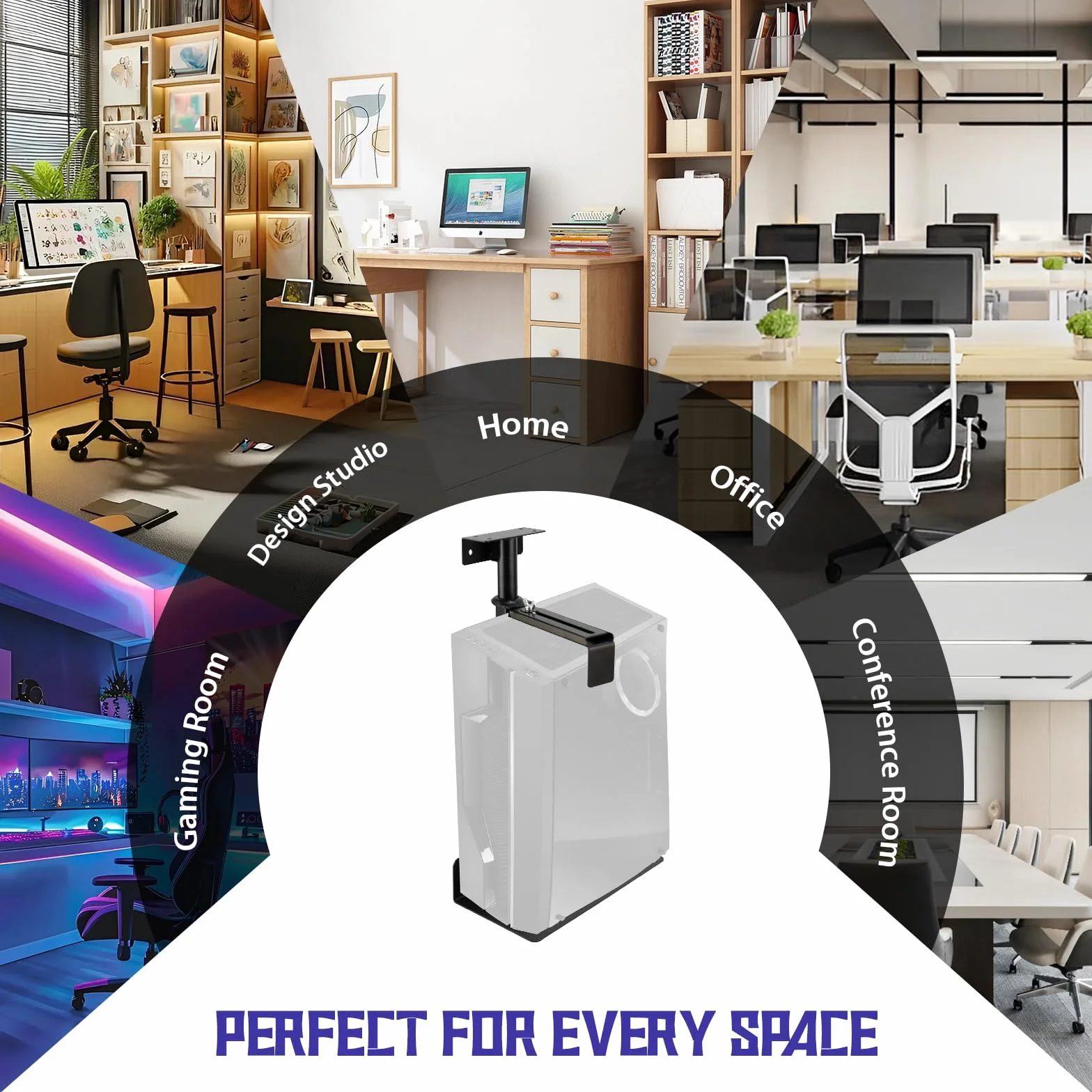 Uchwyt do komputera pod biurko, obudowa PC, uchwyt na PC, regulacja wysokości i szerokości, obracany o 360°, uchwyt ścienny do komputera, do domu, biura, pokoju zabaw