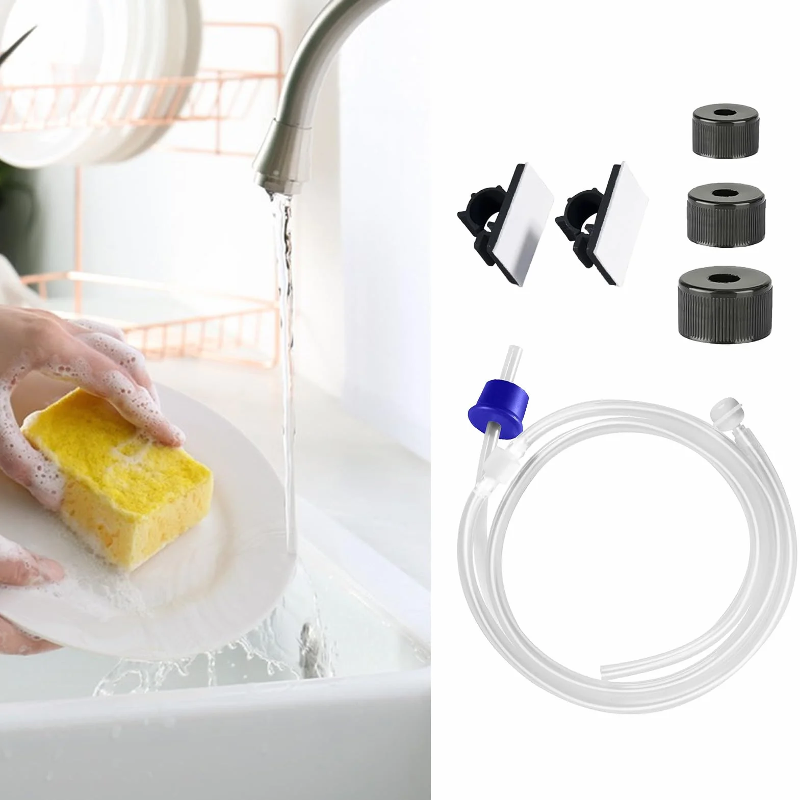Sink Soaps Dispenser Tube Kit, Silicone Dish Soap Hose, Long Refill Extension Tube, Flexible Leak-Proof Connection, Easy Installation Design for Kitchen, Bathroom, Hotel Use