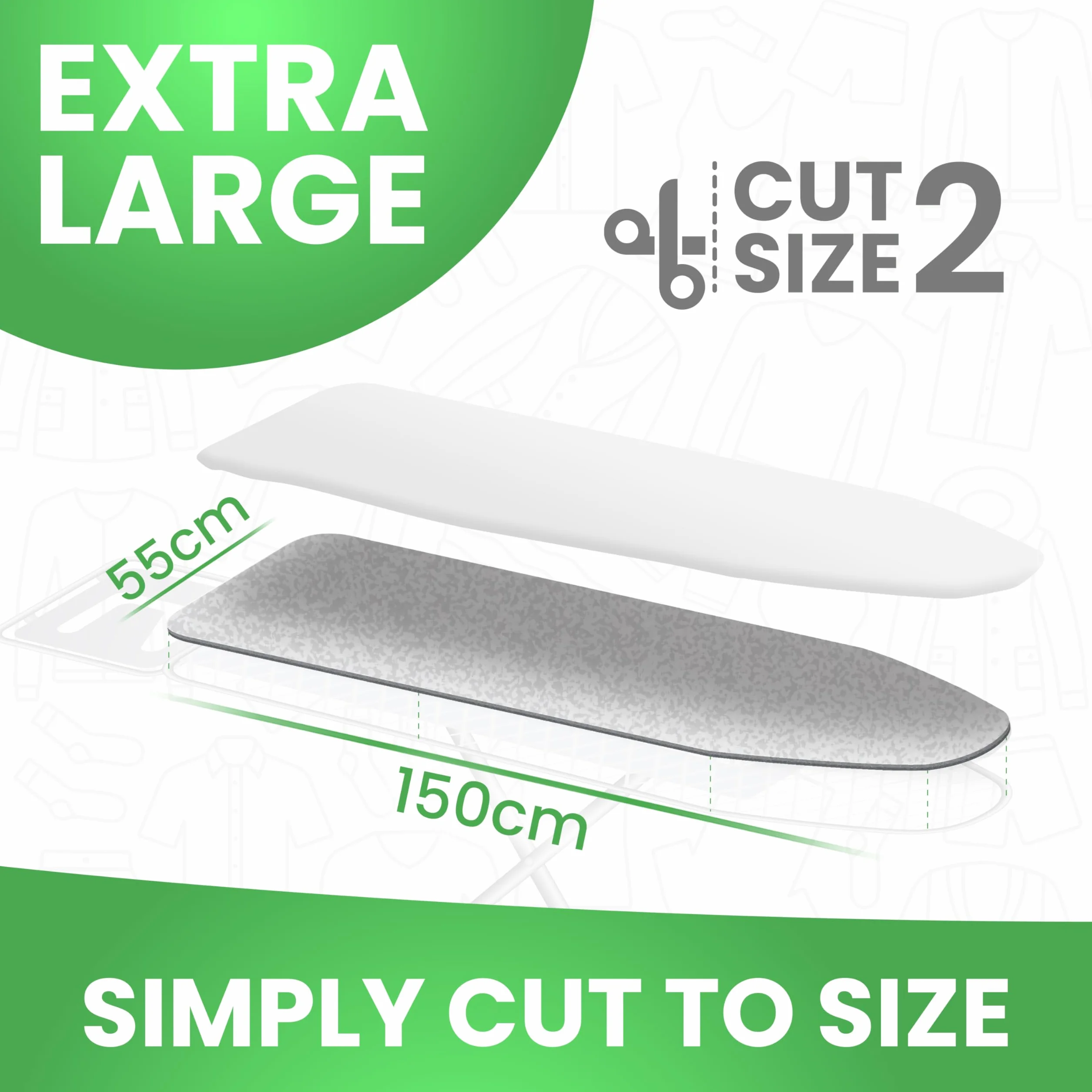 SimplySmooth Wyściółka deski do prasowania 150 x 55 cm, bardzo gruba (8 mm), wyściełana [700 g/m²], przycięta podkładka odpowiednia do żelazka parowego, warstwa podstawowa