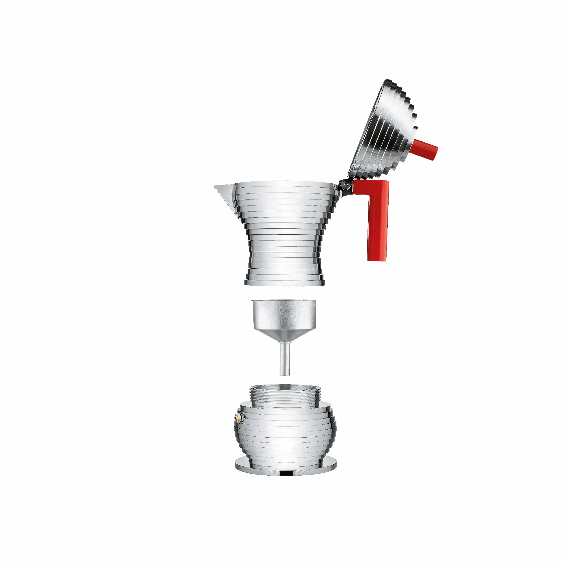 Alessi Pulcina Ekspres do kawy espresso z odlewu aluminium. Uchwyt i gałka w PA, czerwony, 3 filiżanki