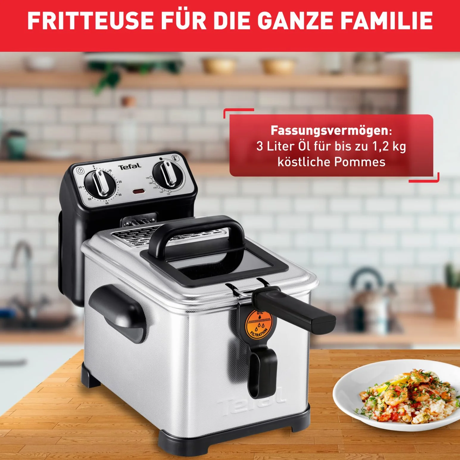 Tefal FR5101 Filtra Pro Inox & Design | 3,0 l | frytkownica premium | 2300 W | półprofesjonalna frytkownica z olejem | system Clean-Oil | izolacja cieplna | Termostat | Timer | stal nierdzewna/czarna
