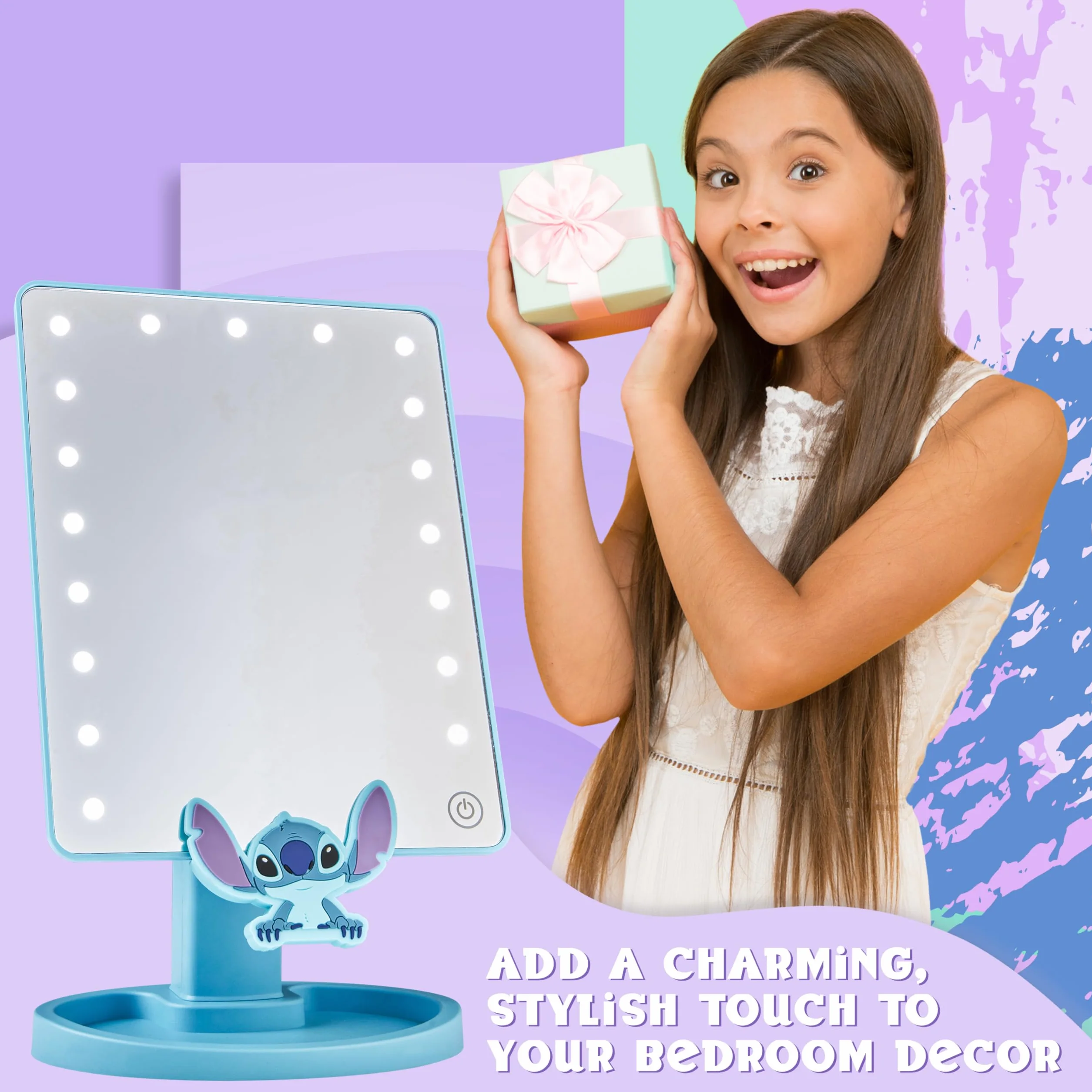 Disney Stitch Lusterko Stołowe LED z Tacą na Drobności Niebieski