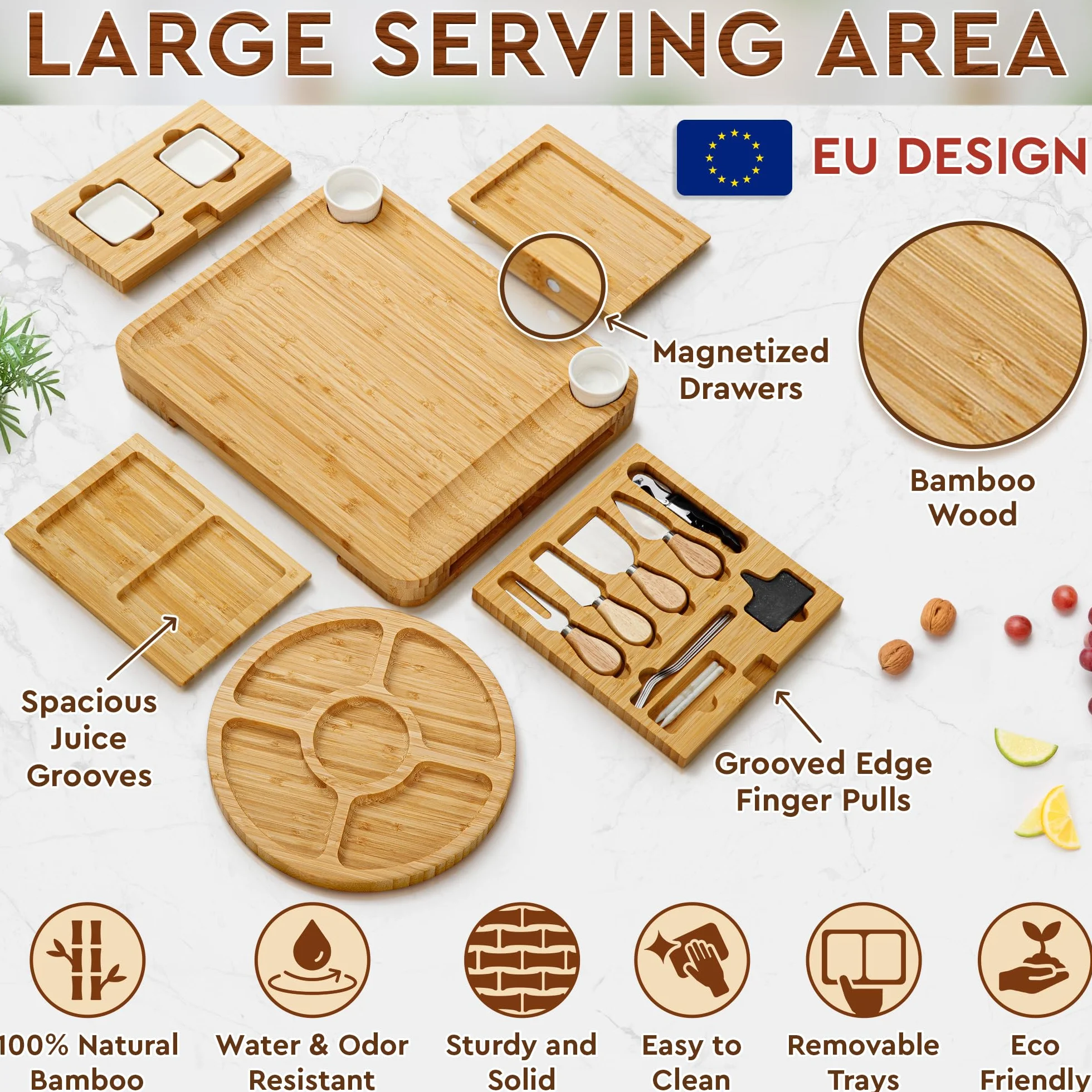 Charcuterie Boards Premium Gift Set - 23 Pieces, Bamboo - Large Cheese Board + Tray for Mother's Day, Birthday, Housewarming, Wedding Shower