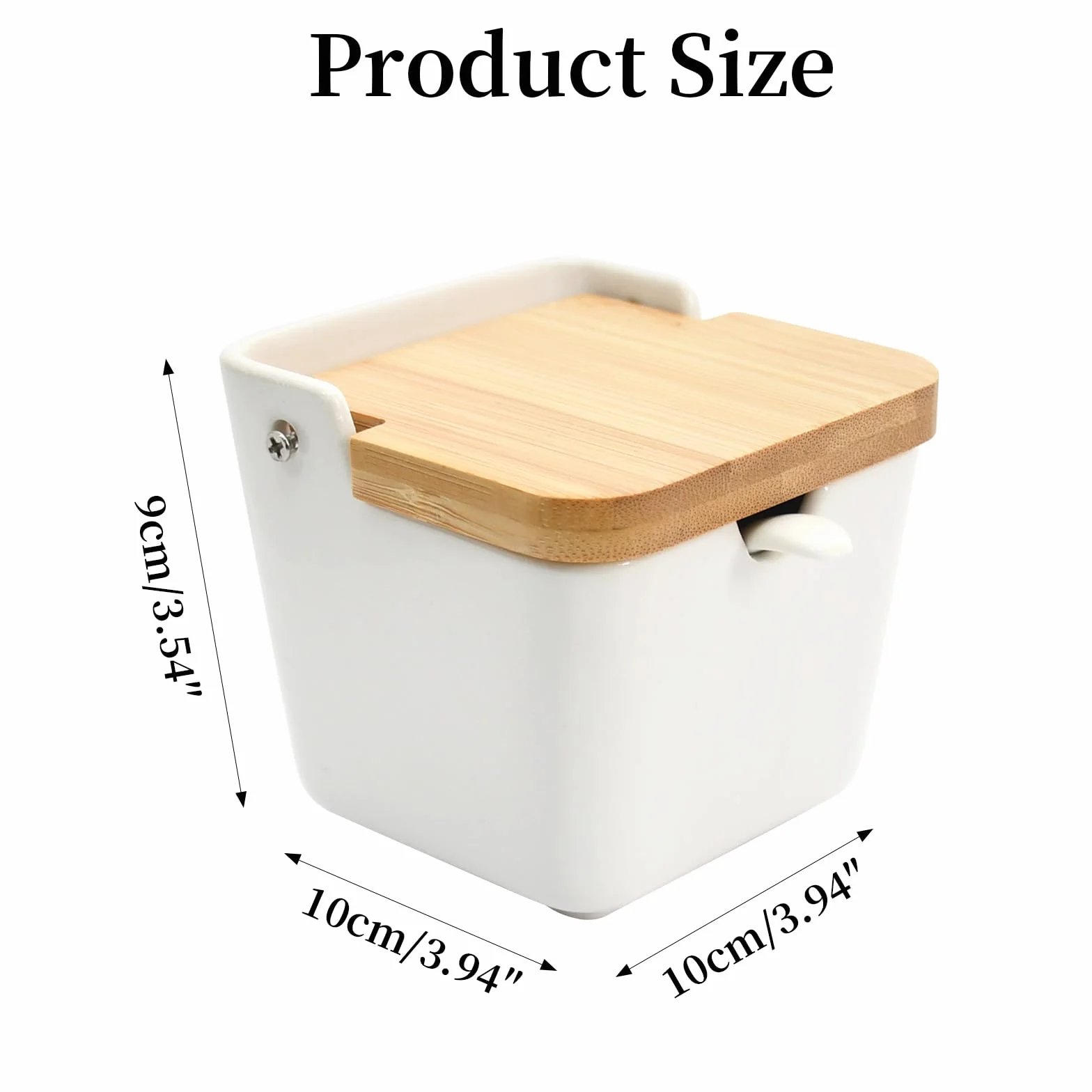 Cukiernica z pokrywką i łyżeczką z ceramiki – wysiewacz soli z pokrywką, 250 ml pojemnik na cukier, przyprawy, do kuchni, biały, 9 x 9,5 x 9,5 cm
