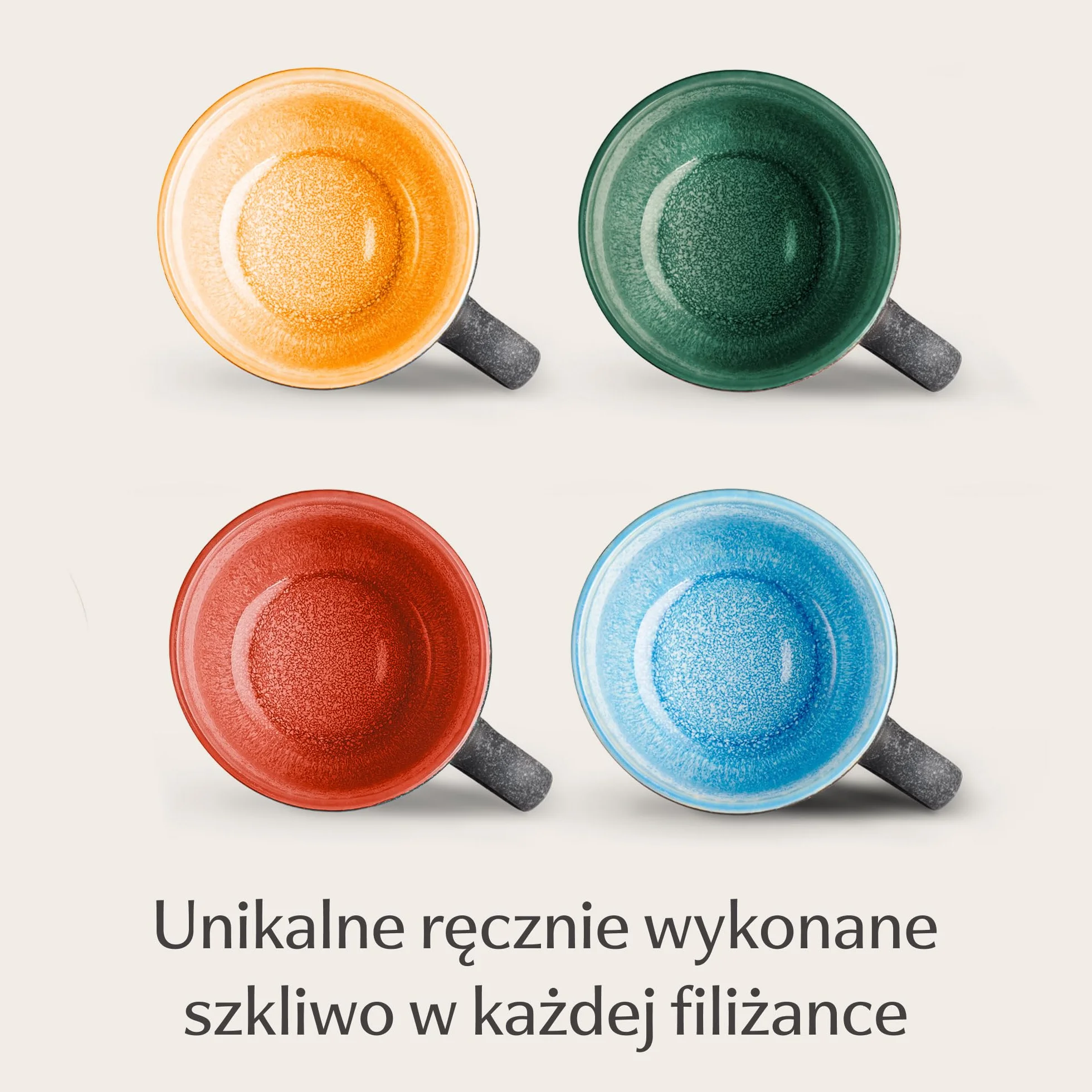 Cosumy Zestaw Kubków do Kawy - 4 x 350 ml / 8 uncji - Kubki Ceramiczne – Grube Kamionkowe Naczynia z Reaktywnym Szkliwem Ręcznym - Długie Utrzymanie Ciepła (Kolorowy)