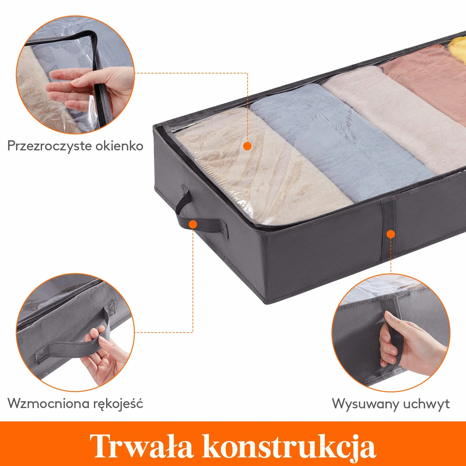 Lifewit Torba do Przechowywania pod Łóżko z 4 Wzmocnionymi Uchwytymi, Duży Pojemnik na Ubrania Składany, Organizer do Przechowywania Ubrań, Pościeli i Butów, Szary, 90 x 48 x 15 cm, 65L, 4-Pack