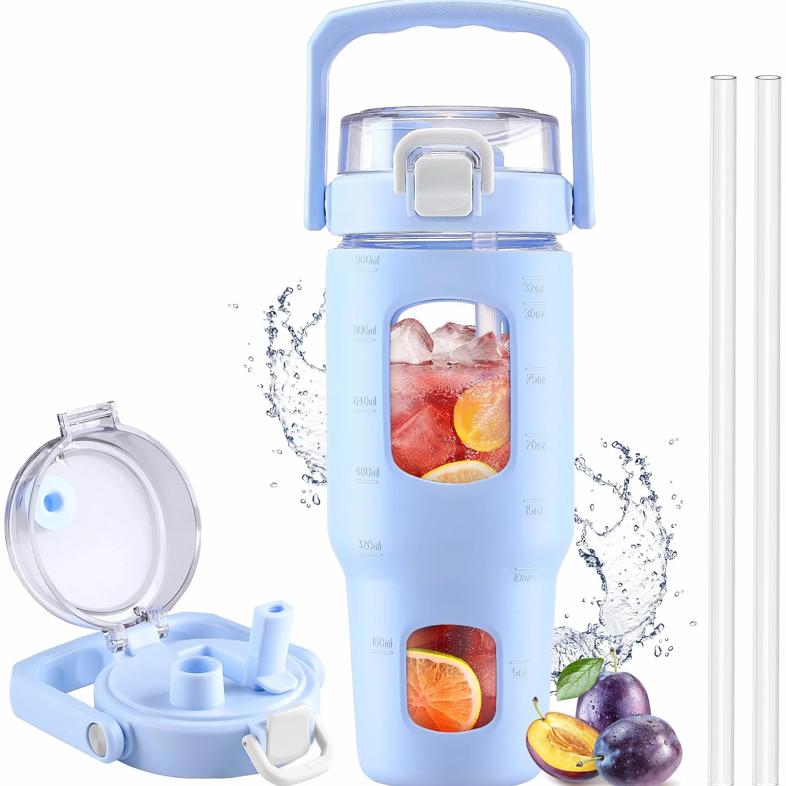 Butelka szklana HYDRAGLAZIC 960 ml z słomką