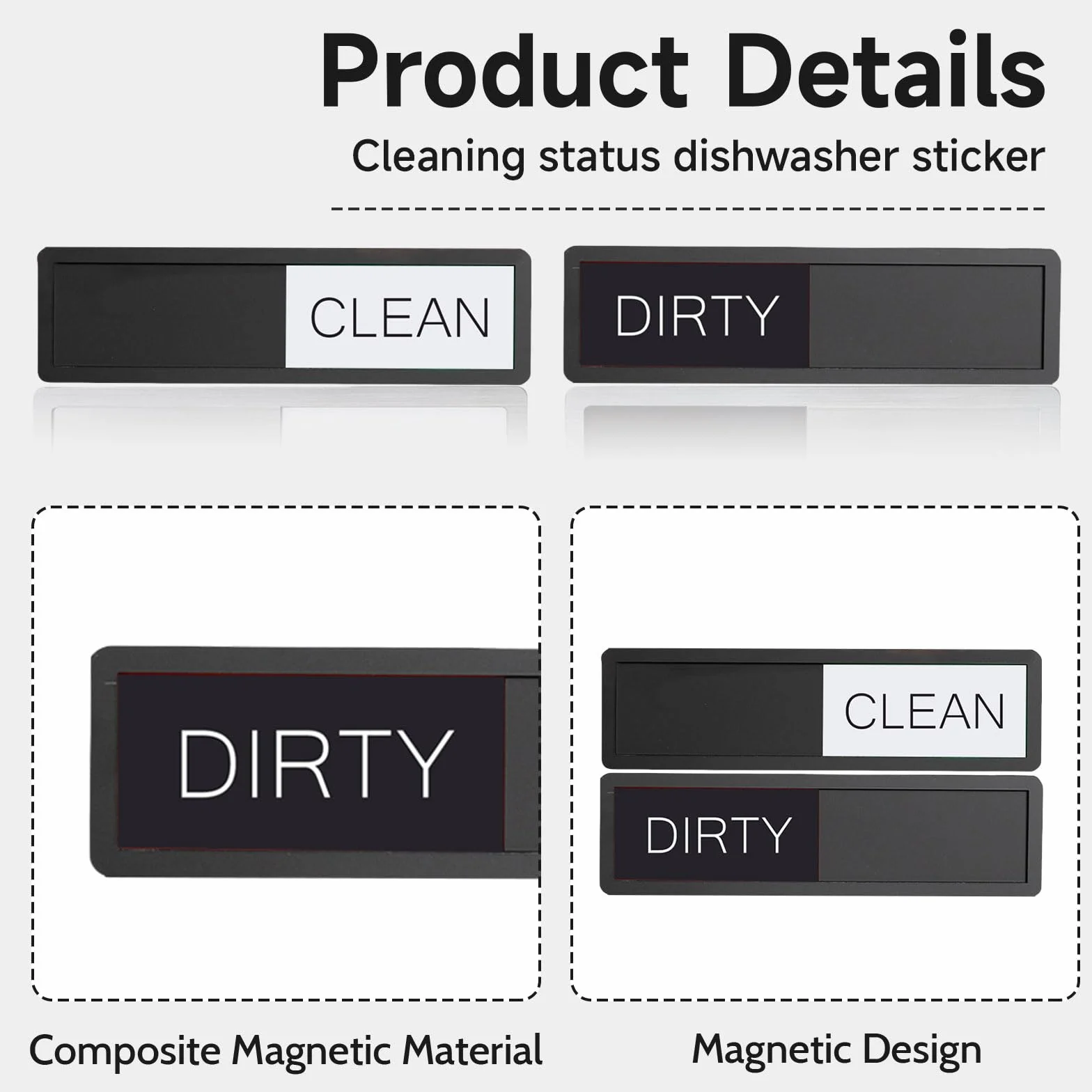 GlamRays Dirty Clean magnes do zmywarki, znak do zmywarki, czysty brudny znak magnes do zmywarki (czarno-biały)
