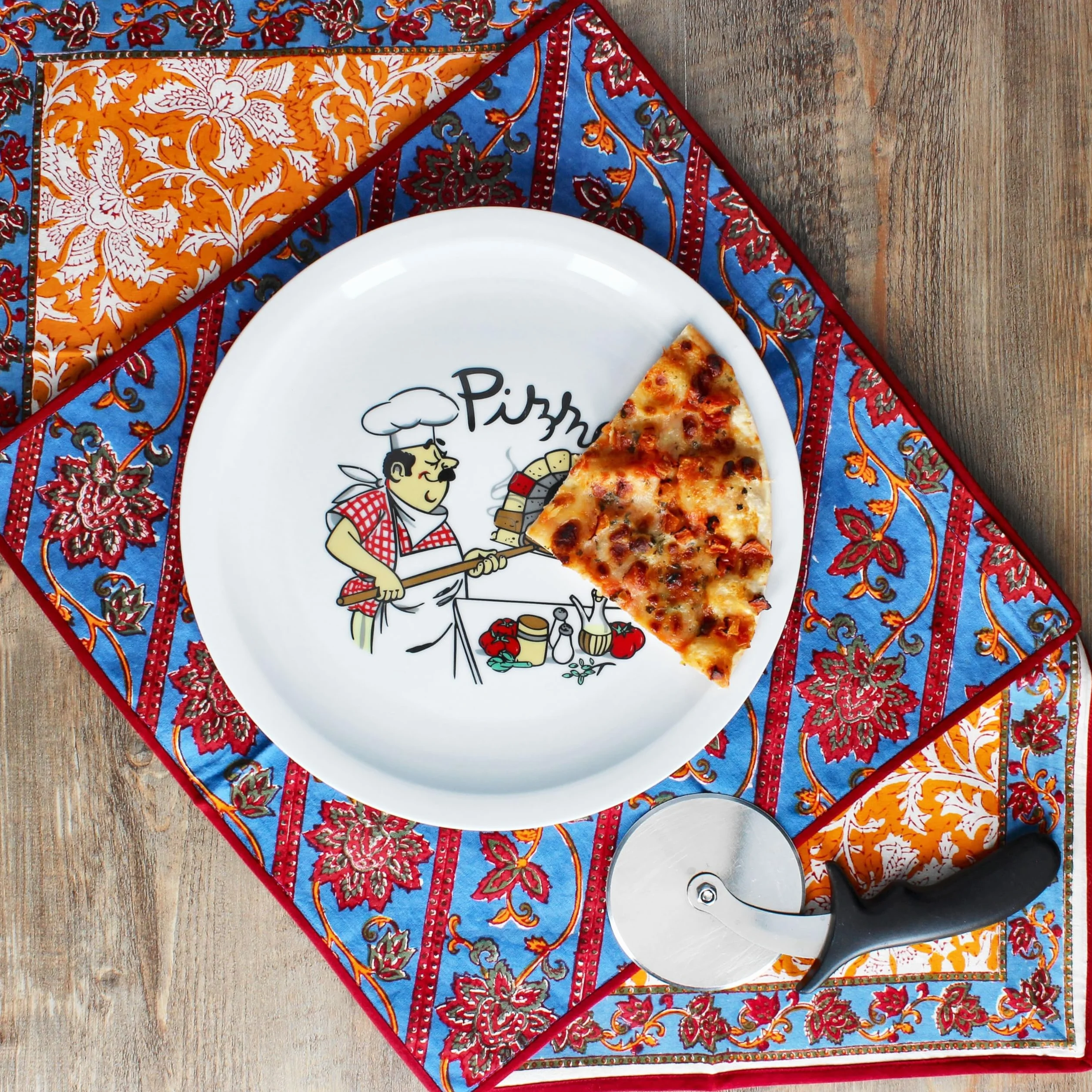 MamboCat Luigi 6-częściowy zestaw talerz do pizzy I Ø 30,5 cm I dla 6 osób I białe duże talerze z porcelany z motywem pieczywa pizzy I do pizzy lub do przyrządzania