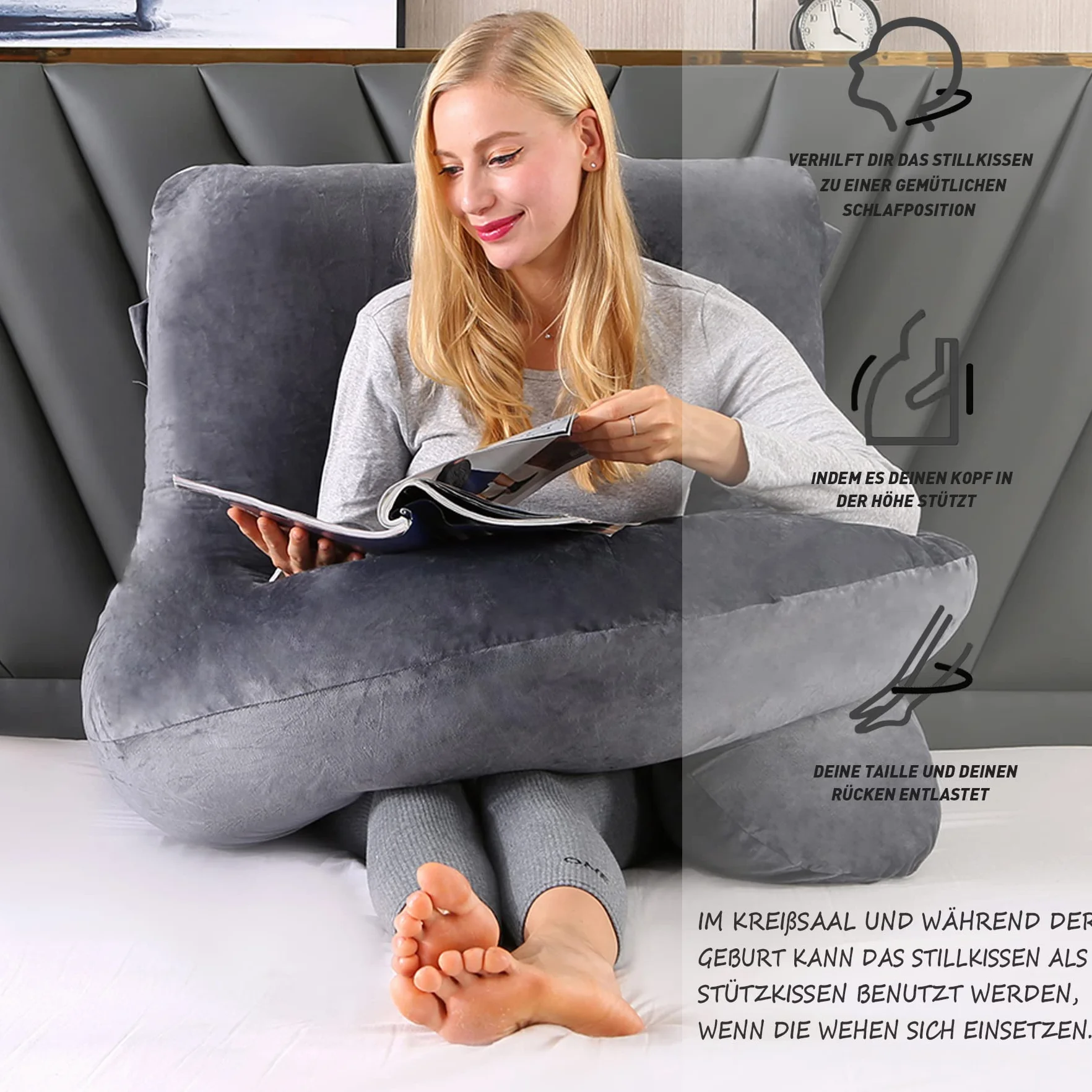 CALIYO Poduszka ciążowa w kształcie litery J, poduszka do karmienia XXL, poduszka do spania na boku z poszewką, poduszka Pregnancy Pillow i komfortowa poduszka dla dorosłych, wyściółka z bawełny