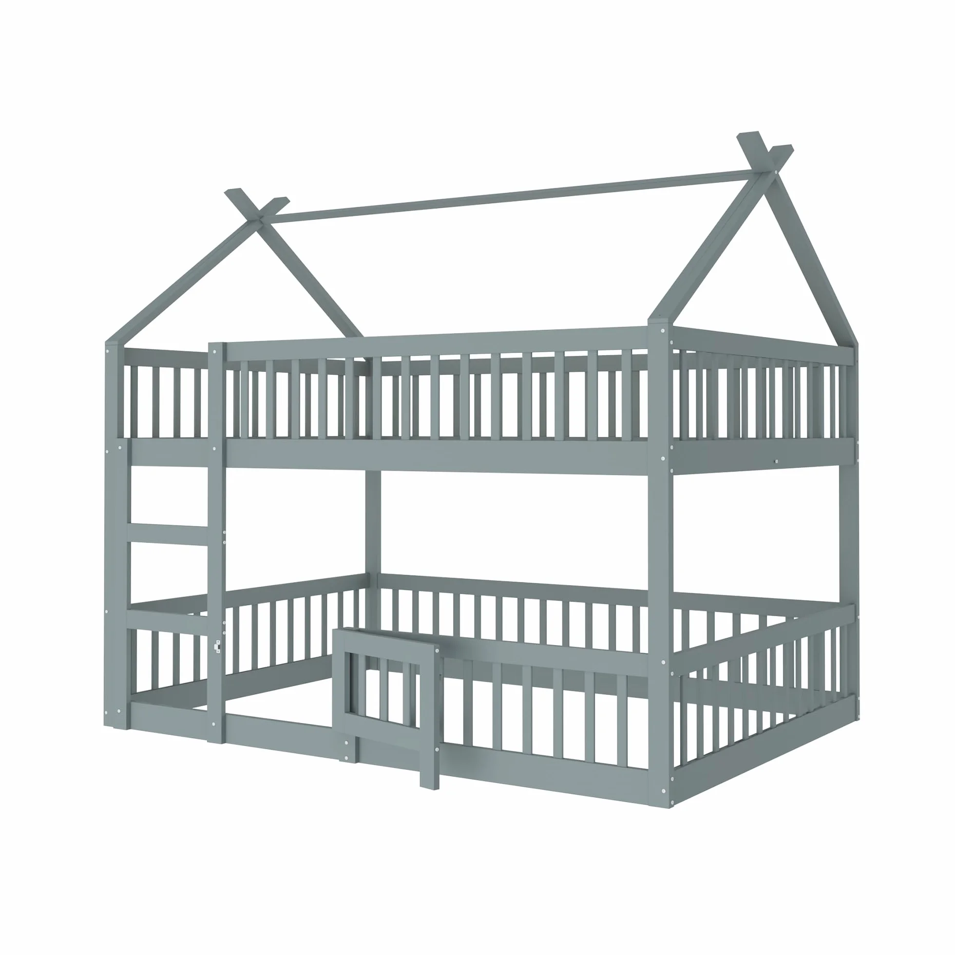 Dziecięce łóżko piętrowe 140 x 200, rodzinne łóżko dziecięce, ze schodami, styl loft, rama łóżka piętrowego z litego drewna, kolor szary